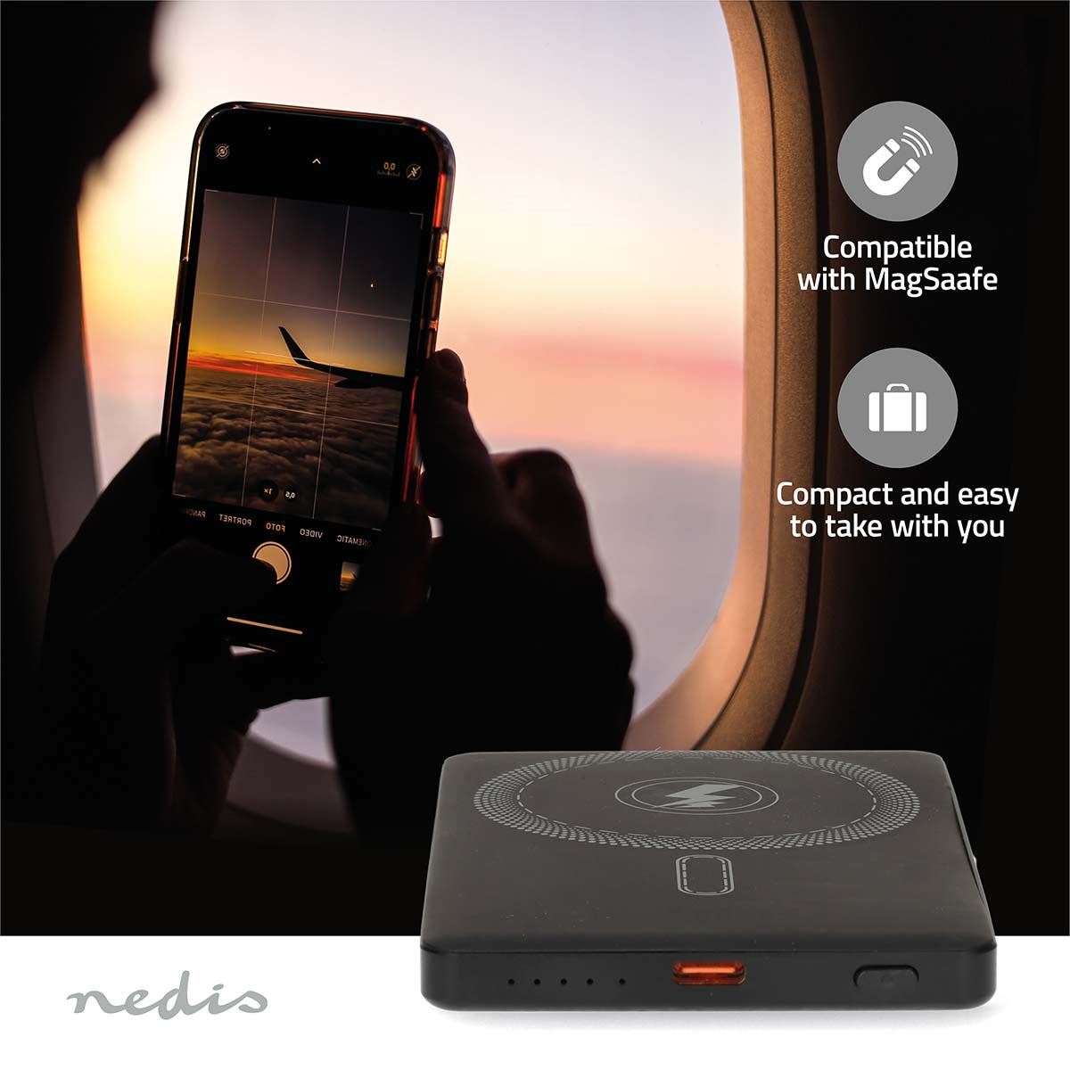 Nedis Magnetic Wireless Powerbank 5000 mAh | 1.67 / 2.22 / 3.0 A | Output connection: 1x USB-C™ | Input connection: 1x USB-C™ | PD3.0 20W | Lithium-Polymer