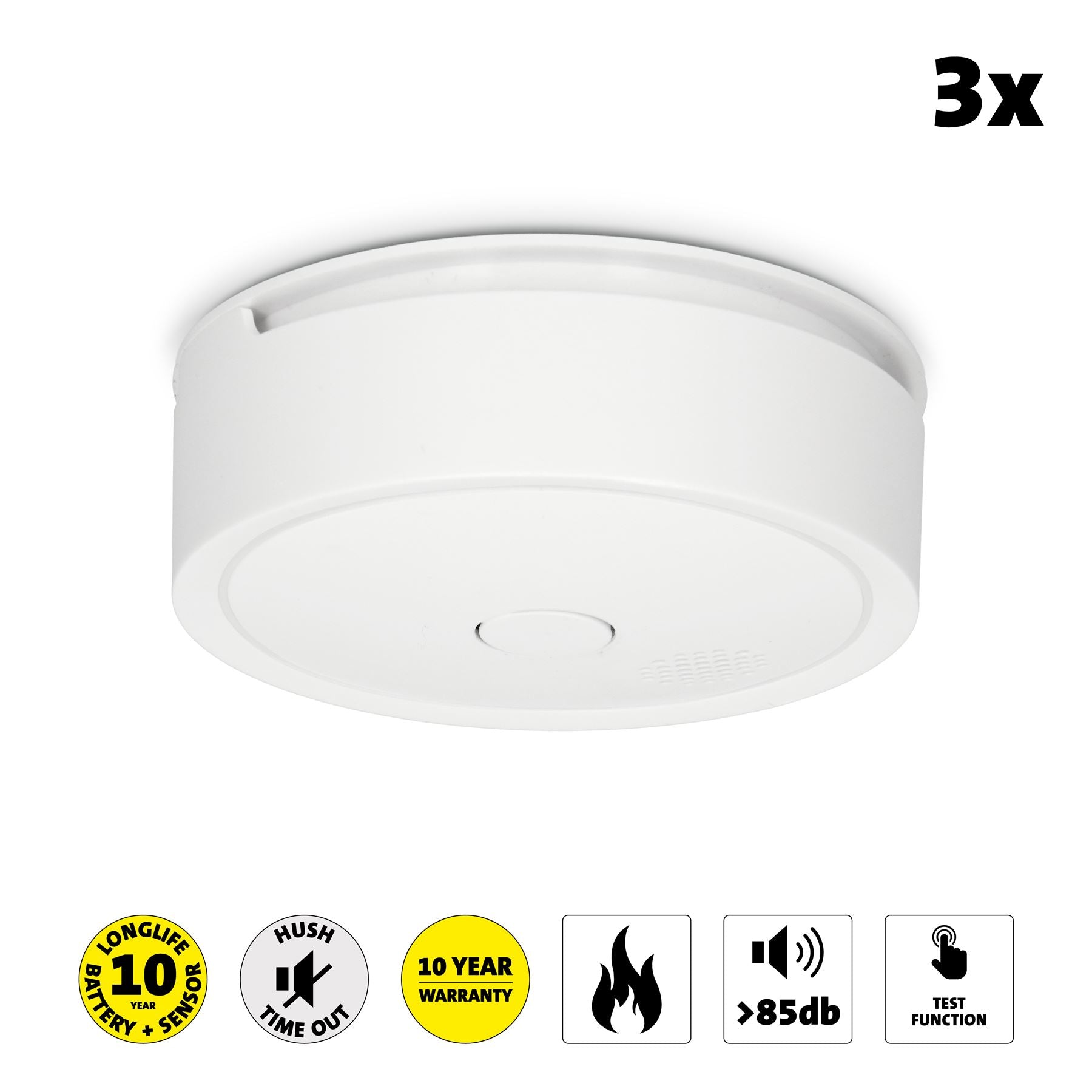 Alecto SA61 Wireless Interconnectable Smoke detector | >85 dB | 10 Year Battery Included | EN14604:2005/AC:2008 | White | 3 Pack