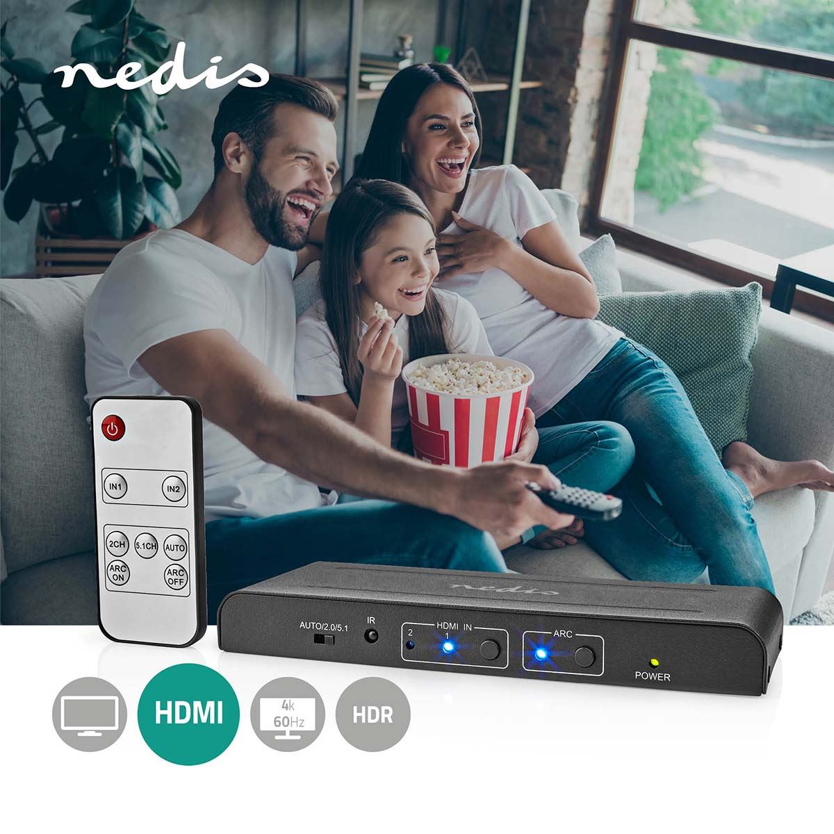 Nedis HDMI™ Extractor | 2x HDMI™ Input | TosLink Female / 1x HDMI™ Output / 2x RCA / 3.5 mm | Maximum resolution: 4K@60Hz | 18 Gbps | Metal | Anthracite | Box