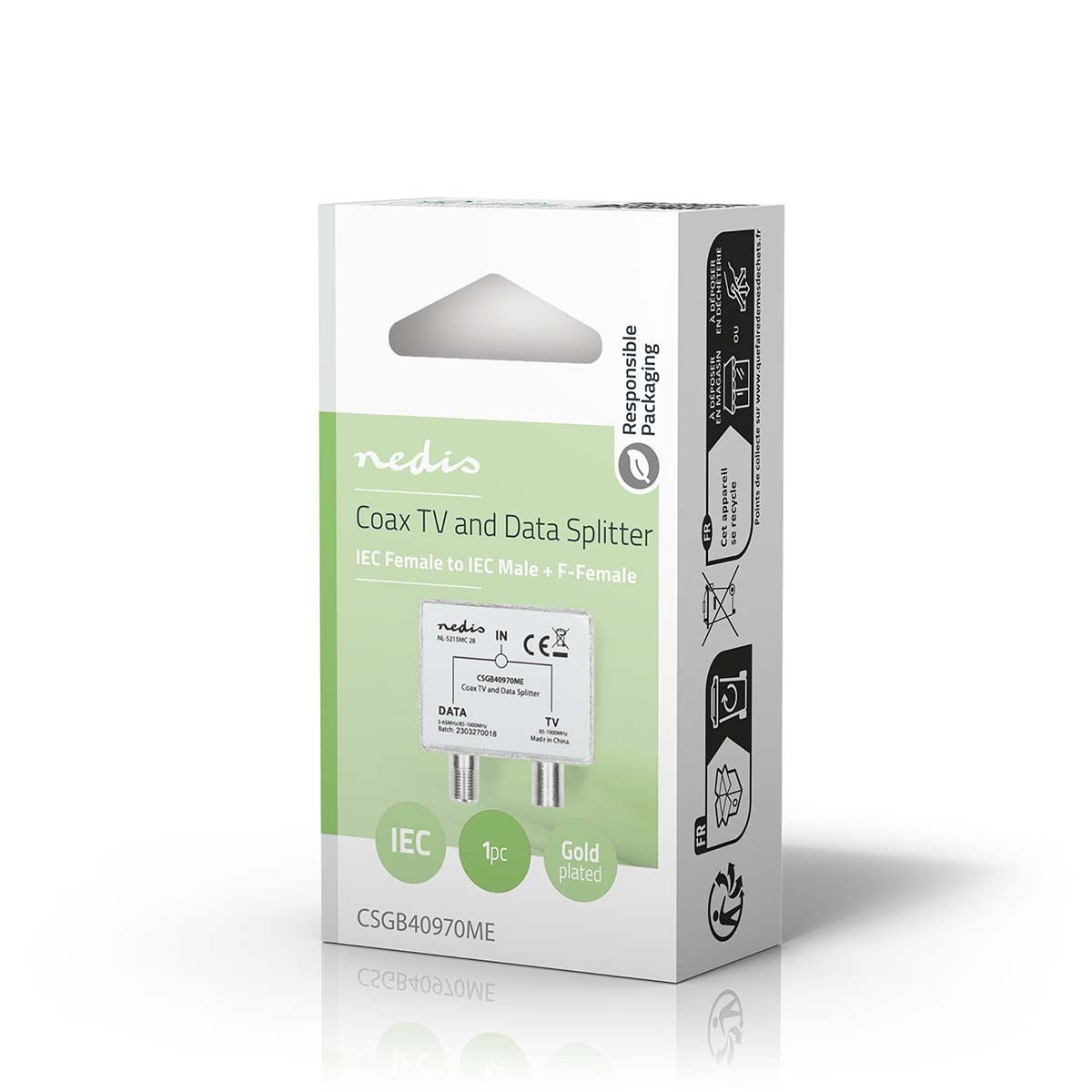 Nedis Satellite & Antenna Adapter | IEC (Coax) Female | F Female / IEC (Coax) Male | Nickel Plated | 75 Ohm | Straight | Metal | Metal / Silver | 1 pcs | Box