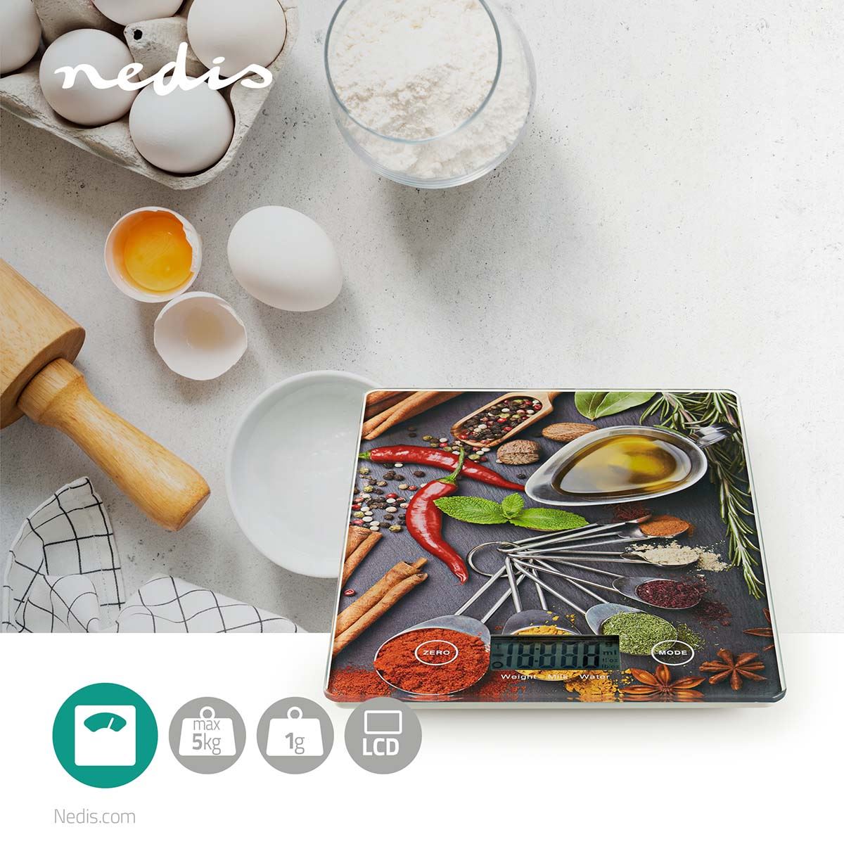 Nedis Digital Kitchen Scales | LCD | Glass | Design Print