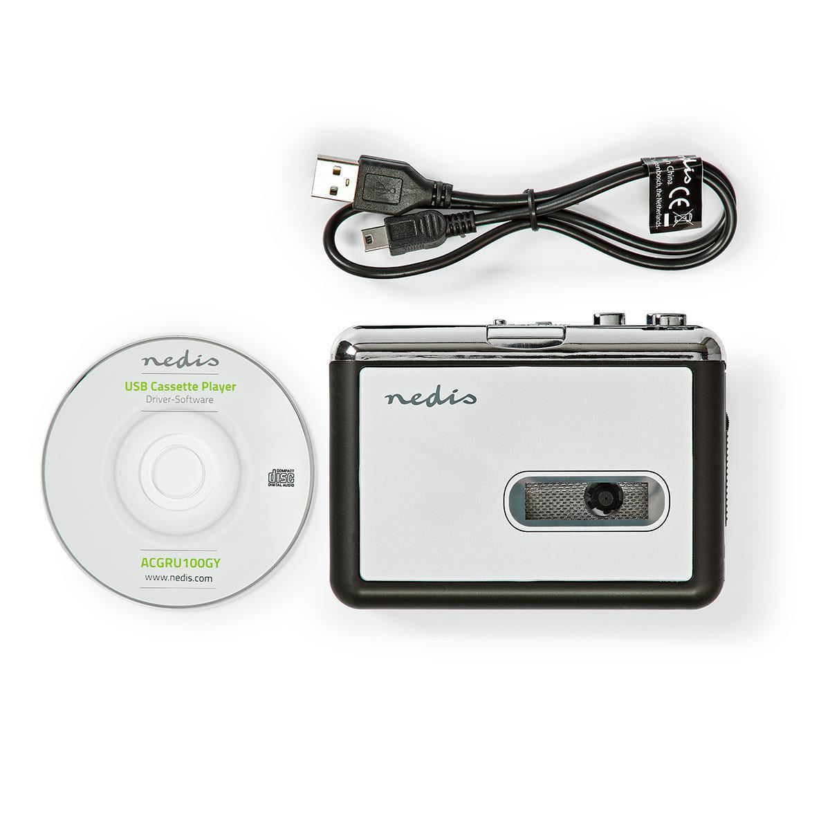 Nedis USB Audio Cassette to MP3 Converter Portable DC & Battery Powered with 3.5mm, Software & Cable