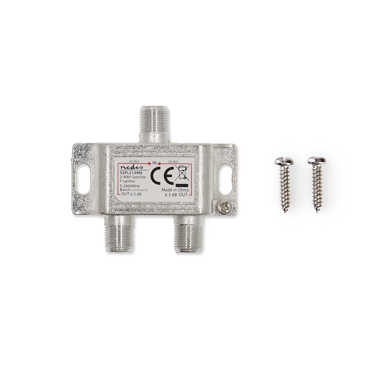 Nedis Satellite Splitter | 5 - 2400 MHz | 6.5 dB | Number of inputs: 1 | Number of outputs: 2 | Impedance: 75 Ohm | Zinc | Silver