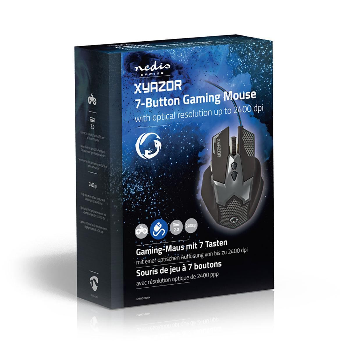 Nedis Gaming Mouse | Wired | 800 / 1200 / 1600 / 2400 dpi | Adjustable DPI | Number of buttons: 7 | Right-Handed | 1.50 m | LED