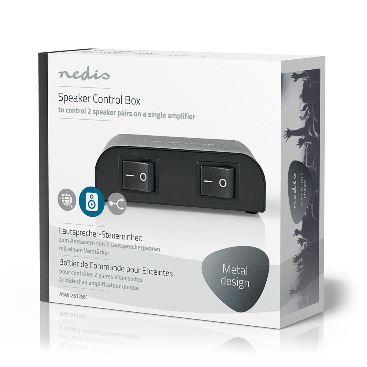 Nedis Speaker Control Switchbox | 2 port(s) | Terminal Screws | Speaker impedance: 4-16 Ohm | Maximum load per channel: 150 W | Aluminium | Black