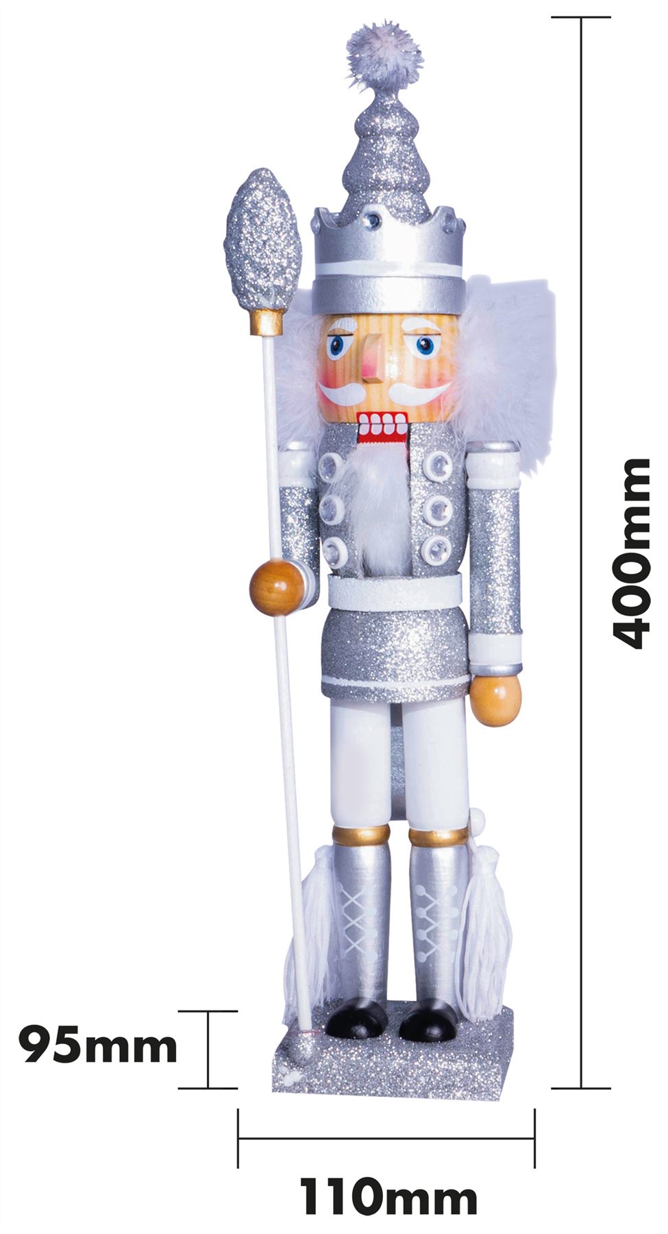 40cm Traditional Christmas Nutcracker Wooden Soldier Decoration Silver and White