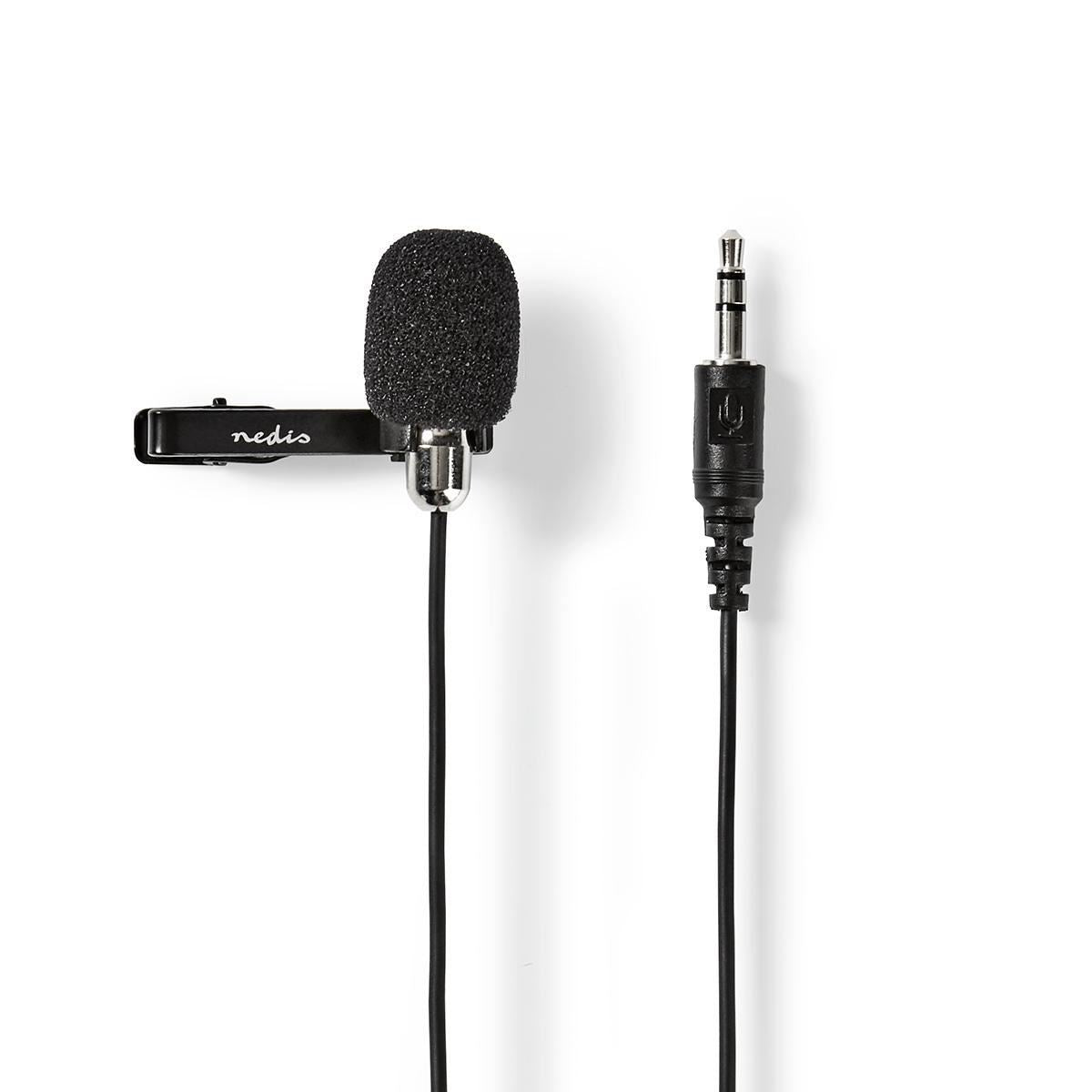 Nedis 3.5mm Lavalier Microphone, Wired Omnidirectional Clip On Lapel Mic with Audio Splitter and Travel Pouch, for Video Call Podcast Ga...
