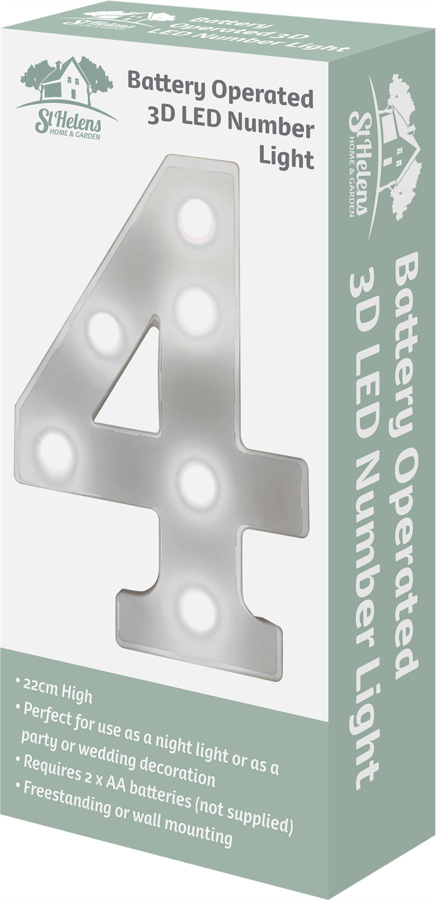 "4" Light Up 3D LED 22cm Numbers Party Birthday Wedding Battery Operated