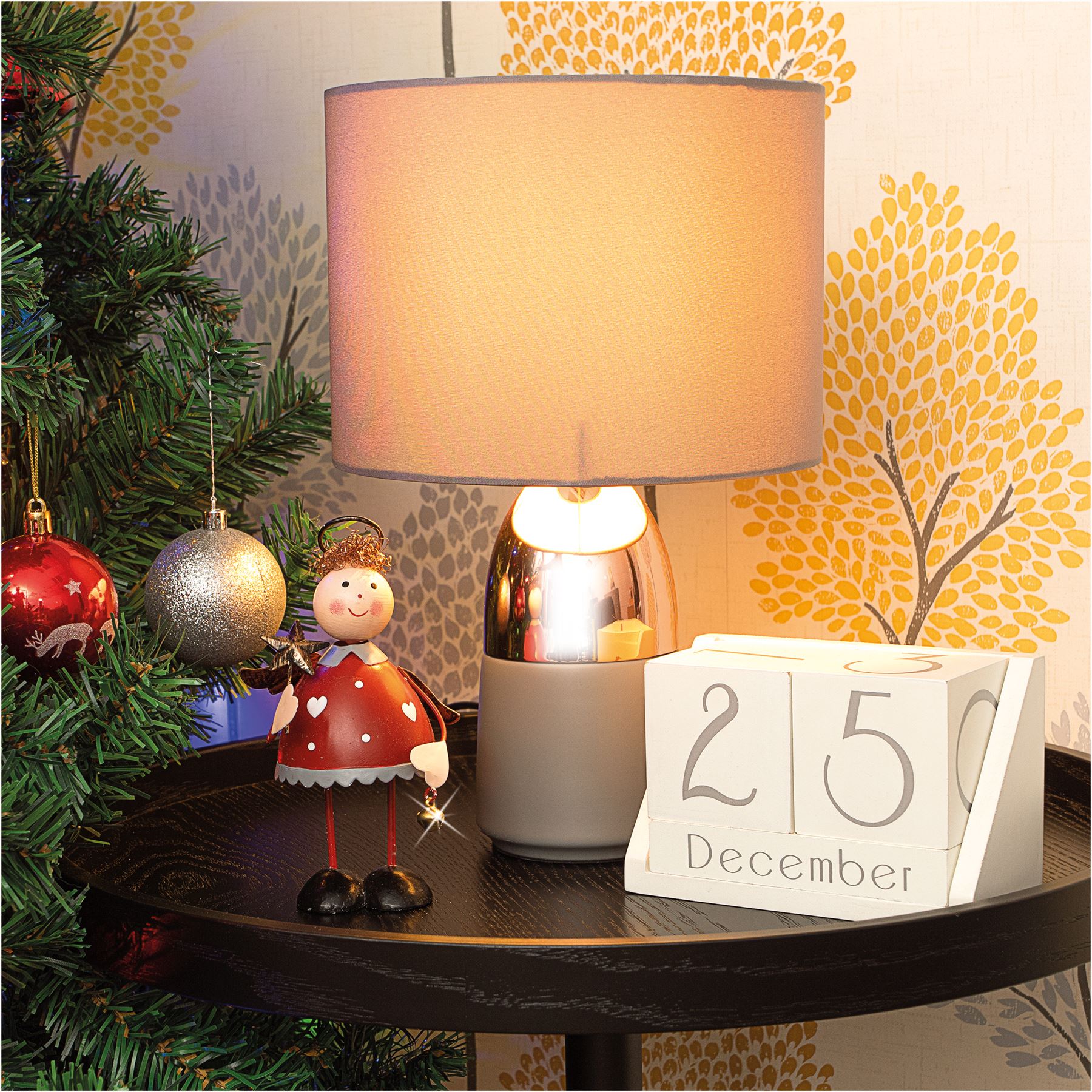 Standing Metal Christmas Angel Ornament Decoration with Wings Halo & Bell - Red