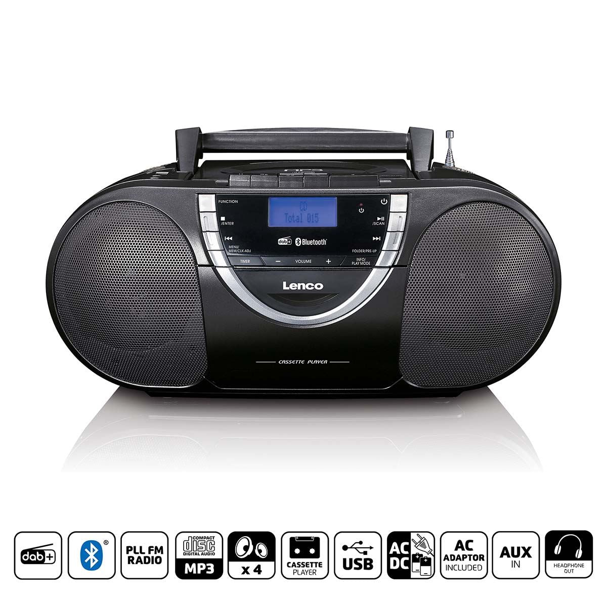 Lenco Portable DAB+ and FM Radio with CD Cassette and Bluetooth® Black