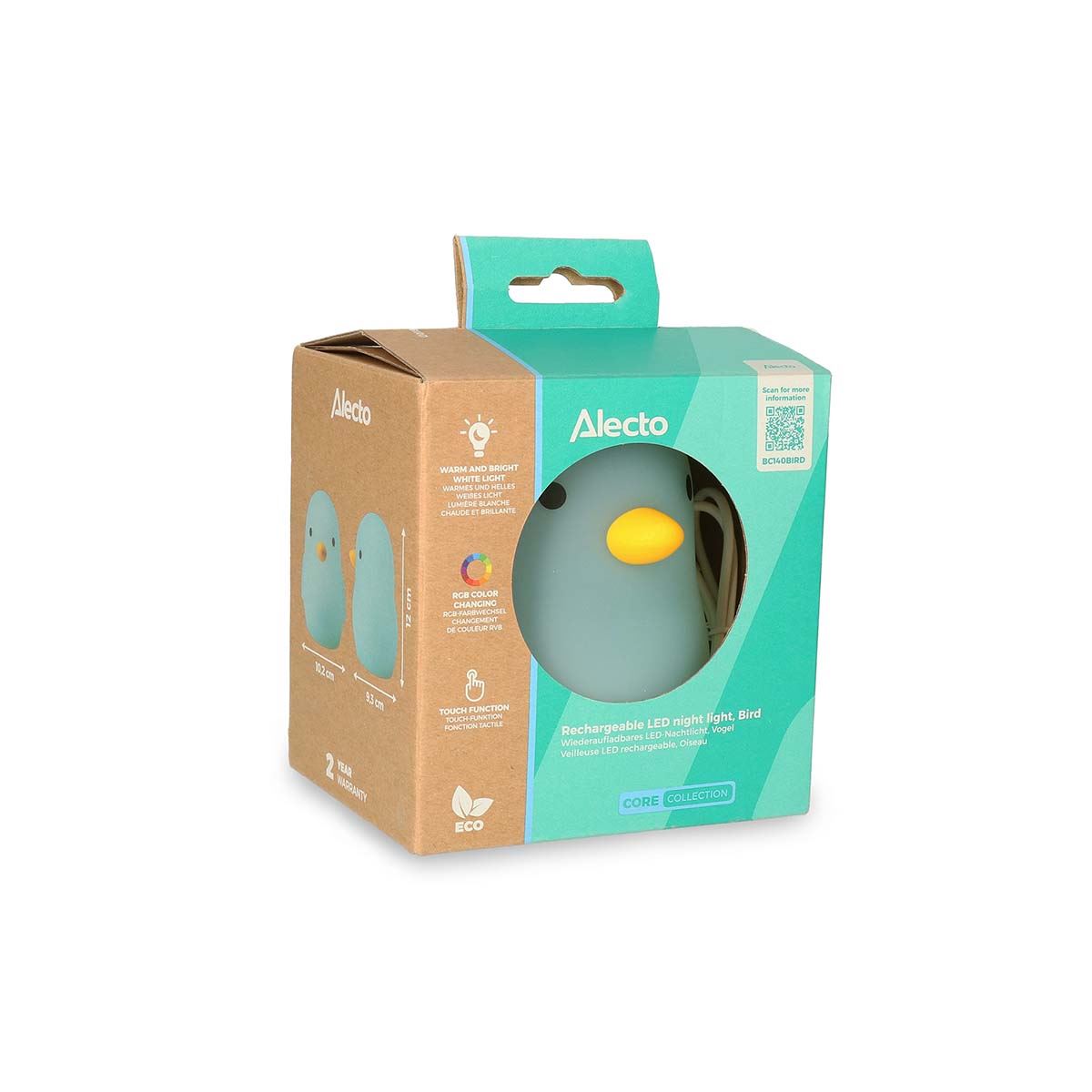 Alecto Bird Night Light for Kids, Baby Night Light for Nursery with RGB Colours & Modes, Rechargeable, Timer & Touch Control, Portable Light, BPA Free