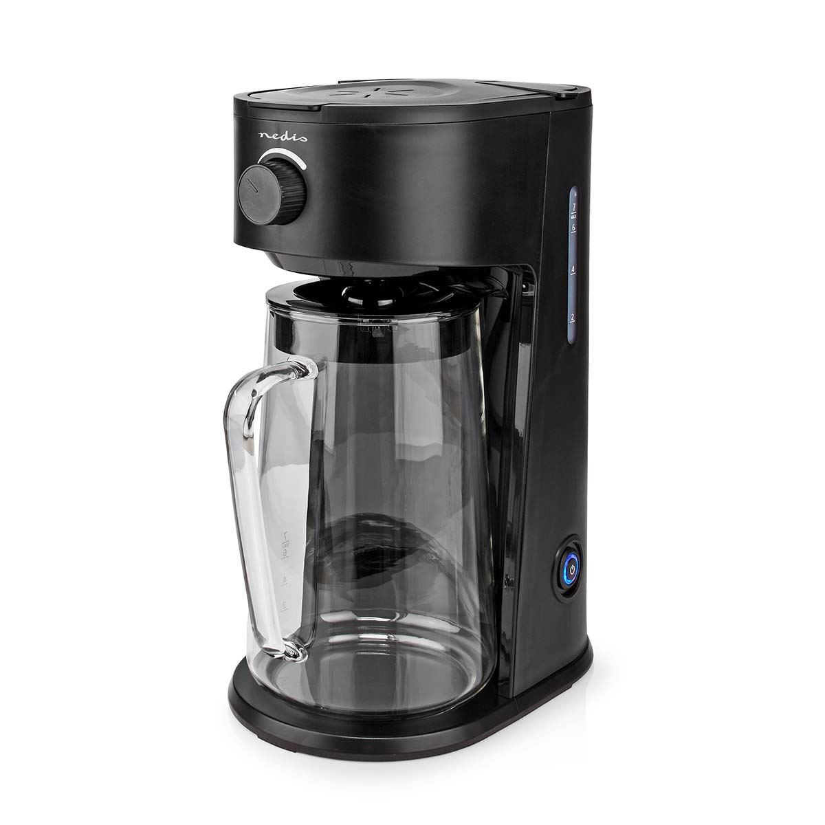 Nedis Ice Tea and Iced Coffee Maker - Hot & Cold Brewing with 2.5L Pitcher, 700W Power, Adjustable Strength Dial, Pod-Free Brewing, Dishwasher-Safe, Black