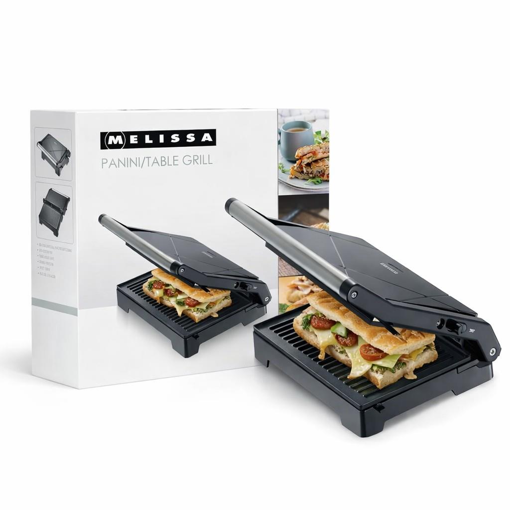 MELISSA 2-in-1 Electric Panini Press & Grill, Fold-Out, 1000W Fit Grill with Non-Stick Plates & Drip Tray