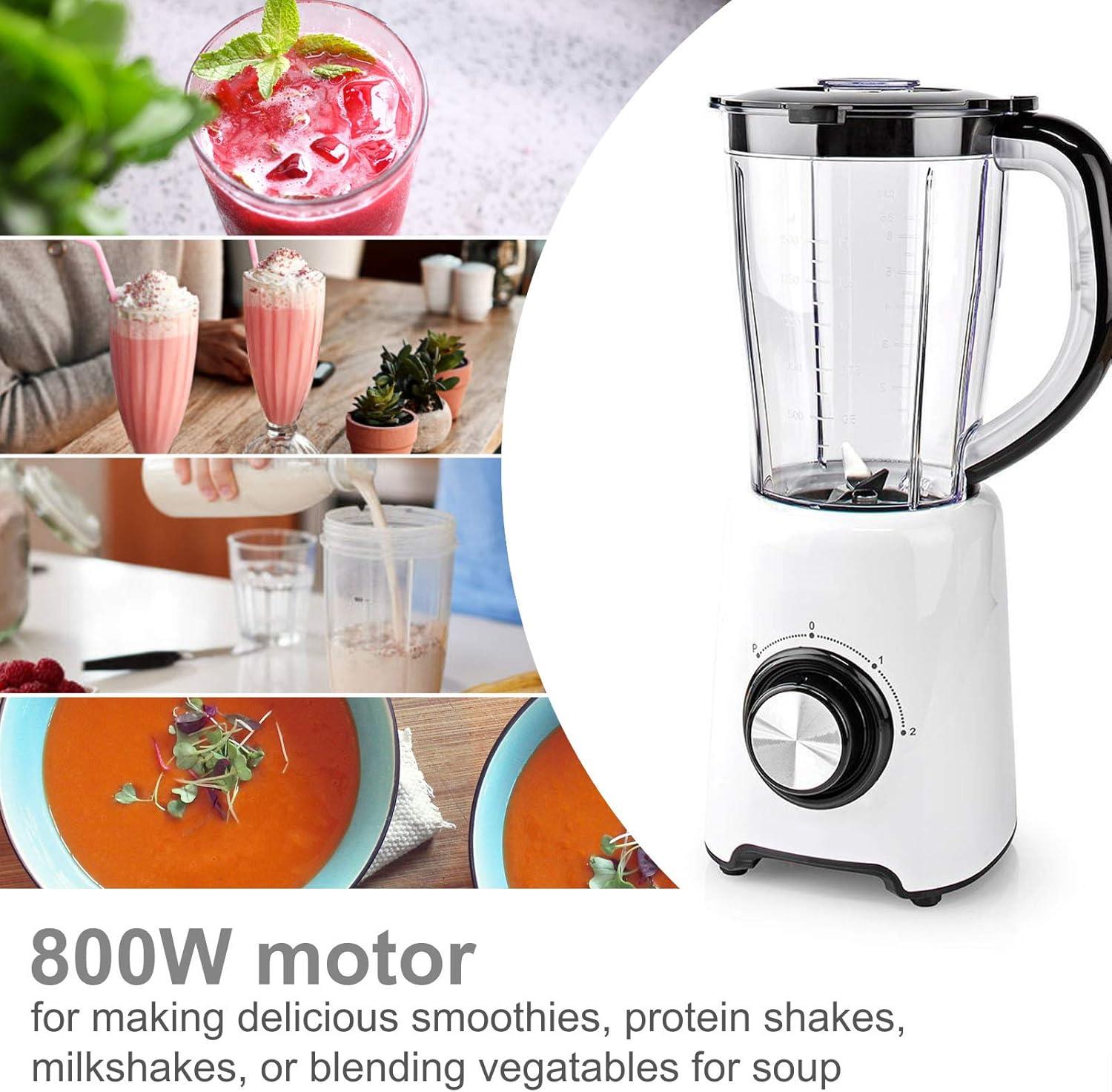 Nedis Table Top Blender, 800W, with 1.5L Plastic Jug, 2 Speed Settings and Pulse Function, Ideal for Fruit Juice, Vegetables, Soup, Smoothies, Protein Shakes and more - White