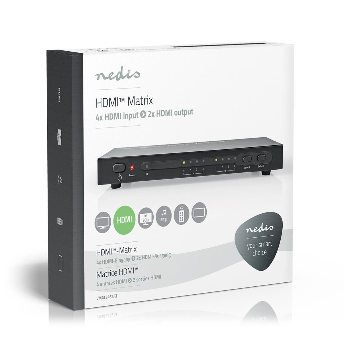 Nedis HDMI Matrix Switch Splitter 4x2 4Kx2K V1.4 3D 4x HDMI Input - 2x HDMI Output