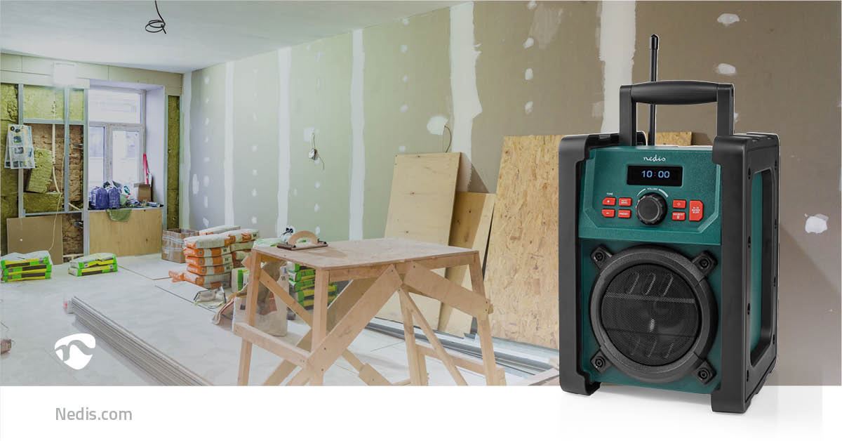 Nedis DAB+ / FM Bluetooth Jobsite Radio, IP65 Waterproof, 40 Presets, Aux Input, Battery or Mains Powered