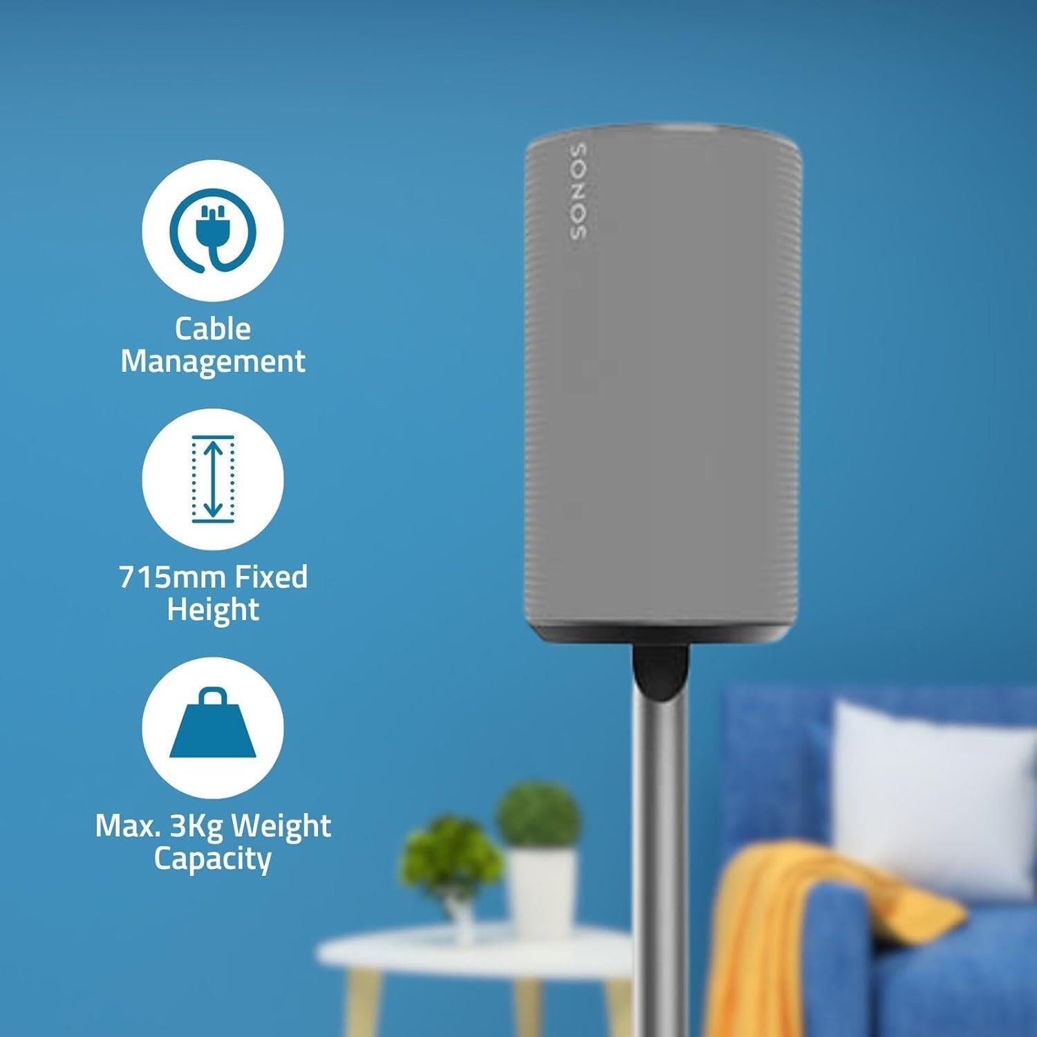 Nedis Speaker Stand Mount for Sonos Era 100, Fixed Height, Max. Capacity 3kg (Single Stand) - Black