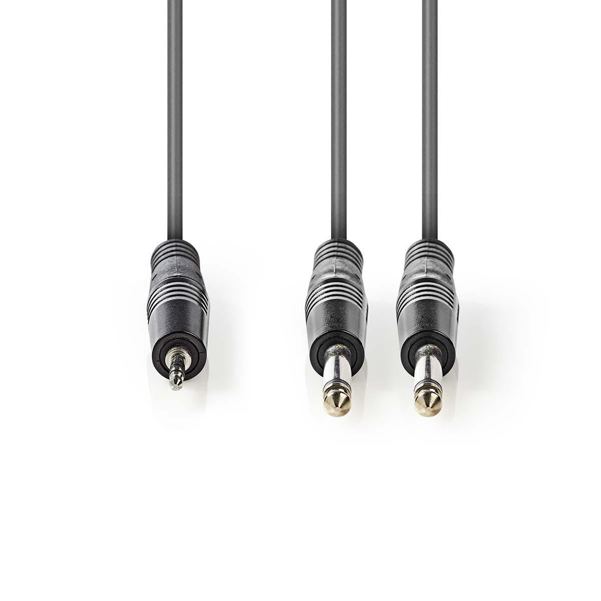 Nedis Stereo Audio Cable | 2x 6.35 mm Male | 3.5 mm Male | Nickel Plated | 1.50 m | Round | Dark Grey | Carton Sleeve