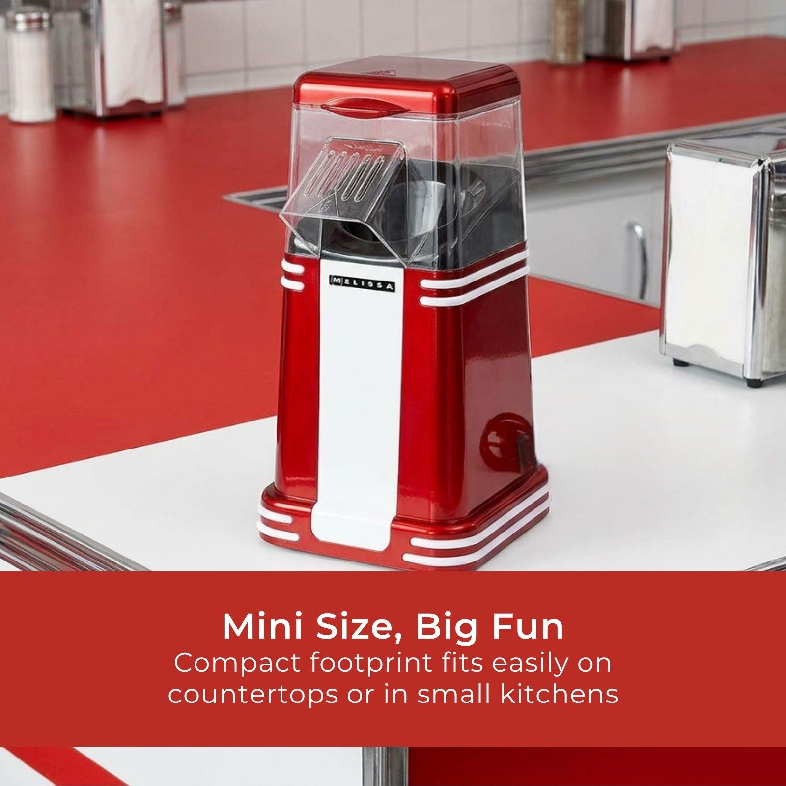 MELISSA Hot Air Popcorn Maker, Retro Table Top Machine for up to 60g of Healthy and Low Fat Popcorn, 1200W - Red/White
