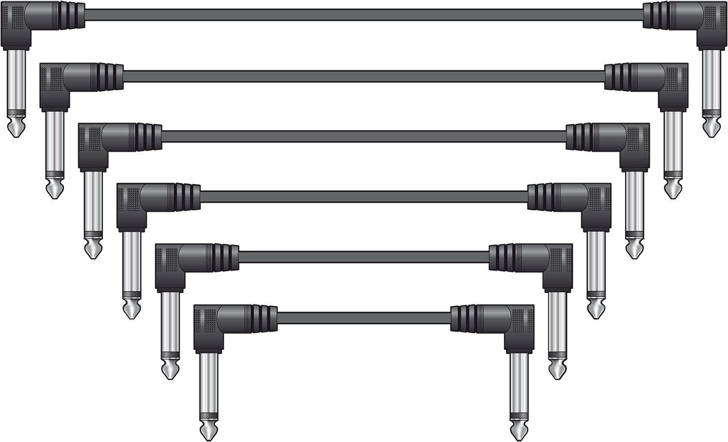 Citronic 6x 15cm 0.15m Classic 6.35mm Right Angled Jack Plug Mono Patch Lead Set Guitar Pedals Mixers - Black