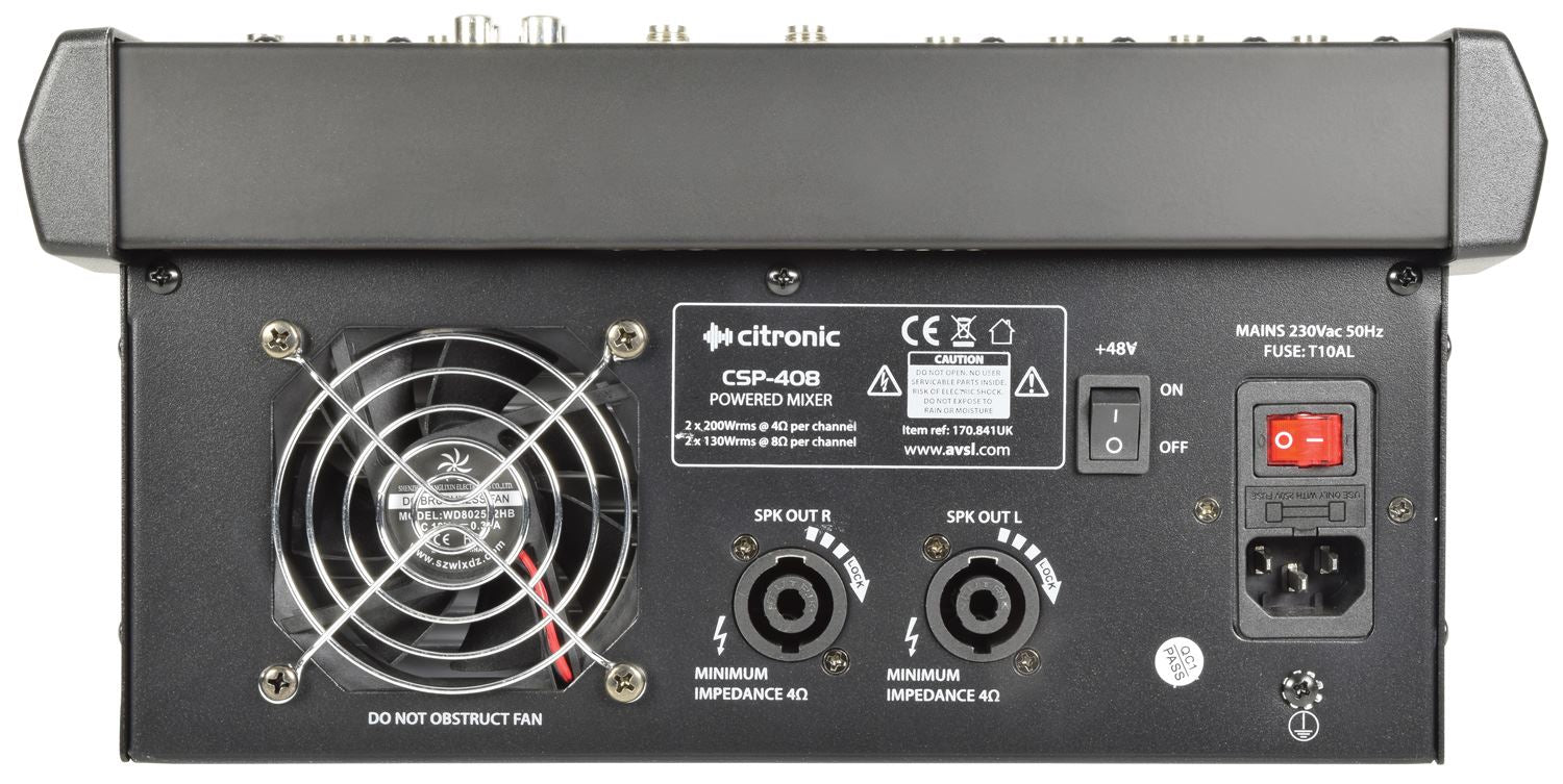 Citronic CSP Series Compact Powered Mixer With Built In Effects - 8 inputs 400W