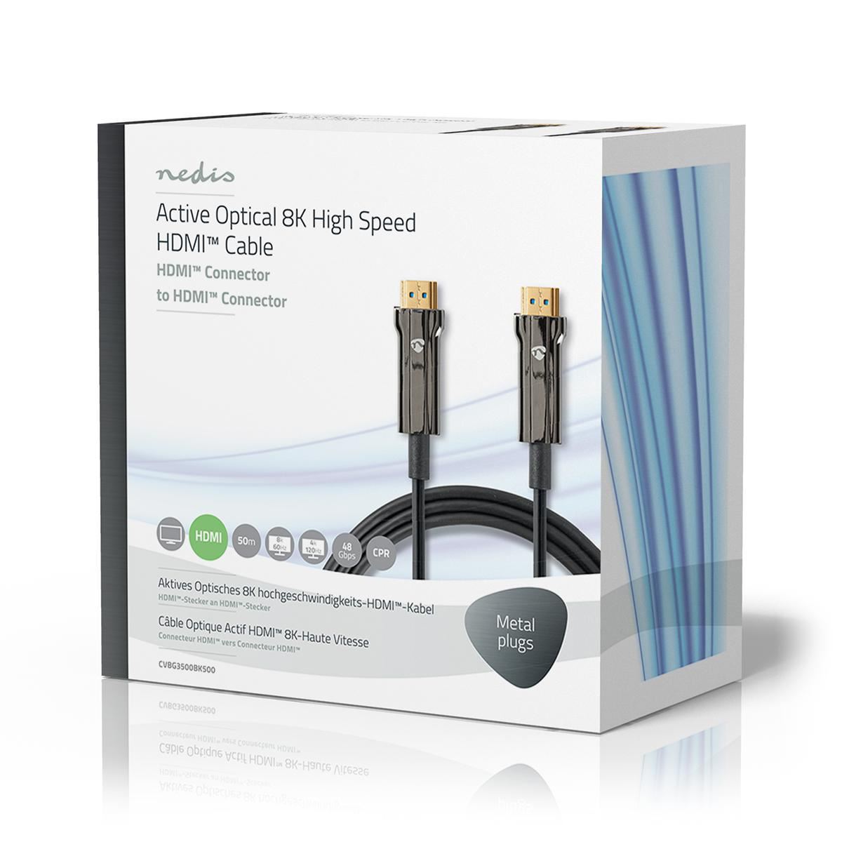 Nedis Active Optical Ultra High Speed HDMI™ Cable with Ethernet | HDMI™ Connector | HDMI™ Connector | 8K@60Hz | 48 Gbps | 50.0 m | Round | PVC | Black | Gift Box
