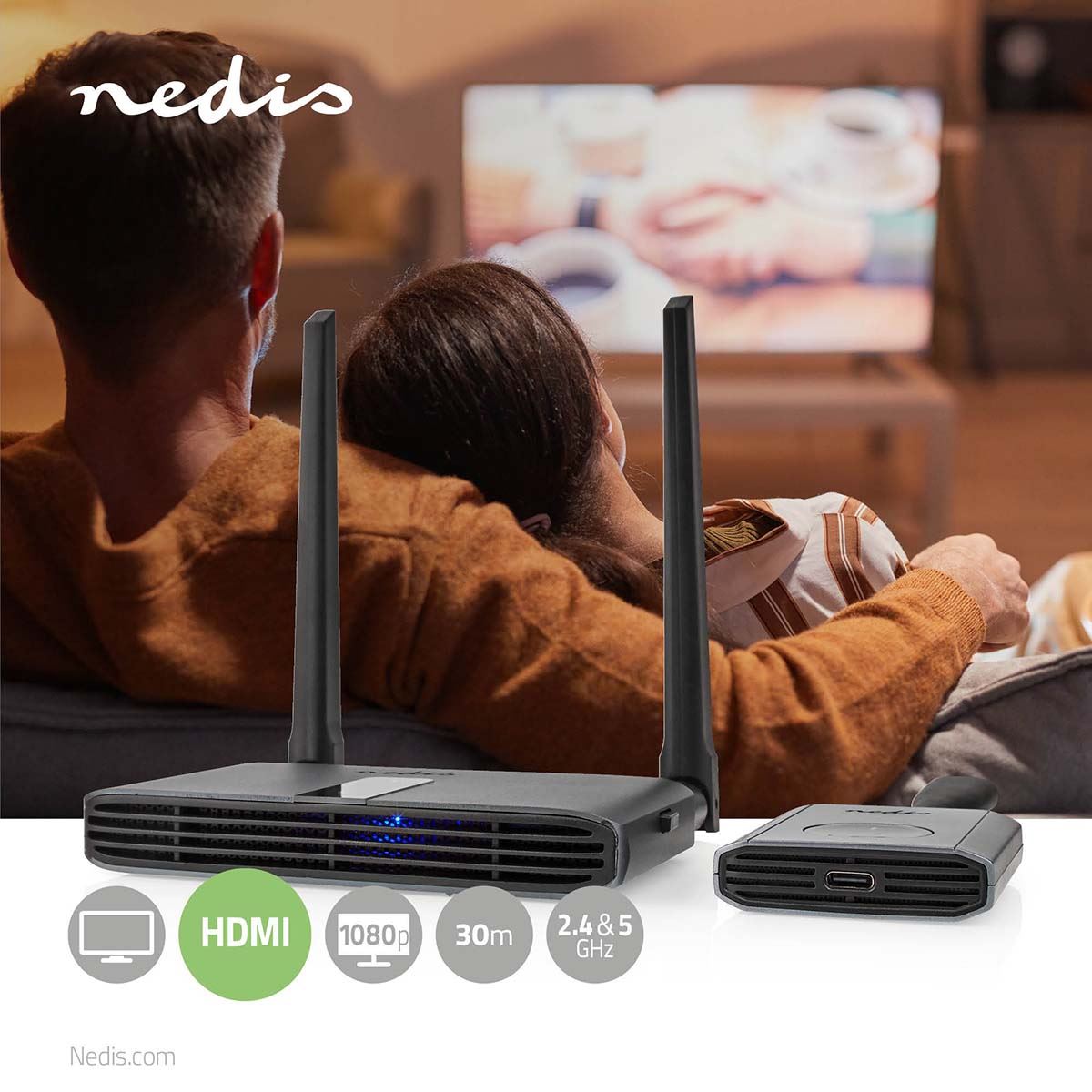 Nedis Wireless HDMI™ Transmitter | Wi-Fi | 2400-5000 MHz | 30.0 m (line of sight) | Maximum resolution: Full HD 1080p | 1.65 Gbps | ABS | Grey