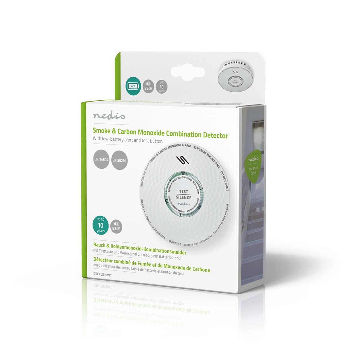 Nedis Smoke & Carbon Monoxide Alarm | Battery Powered | Battery life up to: 10 year | EN 14604 | With test button | 85 dB | ABS | White
