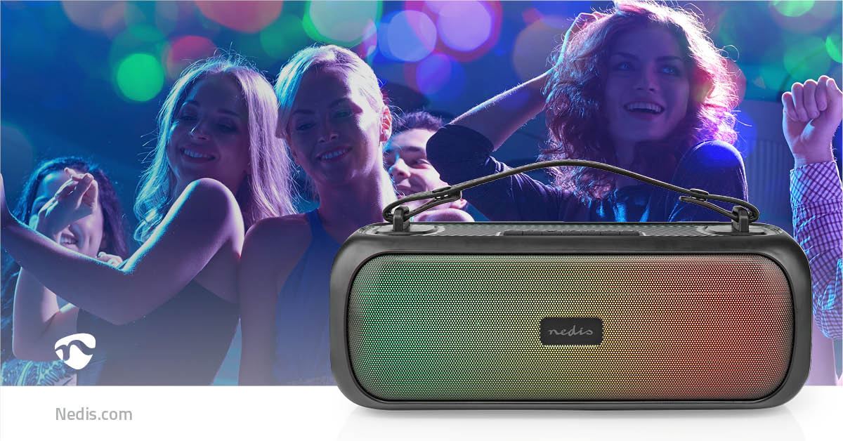 Nedis Bluetooth Party Base Portable Boombox, 45W, Rechargable 4.5hr Playback, USB AUX, IPX5 Water-Resistant, Party RGB Lights, Black
