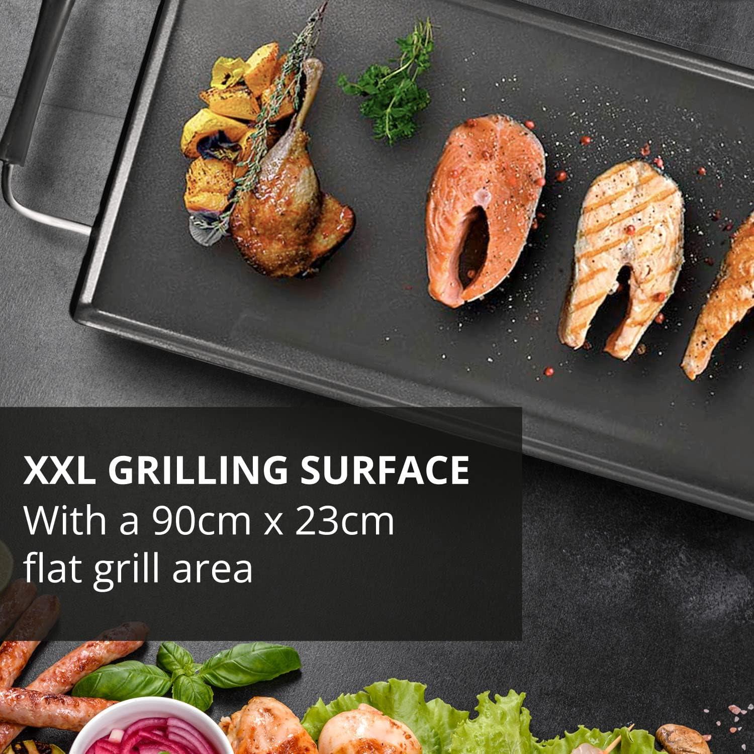 MELISSA Teppanyaki Grill Plate, Large Non-Stick Table Top Griddle with 90cm x 20cm Hot Plate, Adjustable Temperature Control and Drip Tray, 1800W - Black