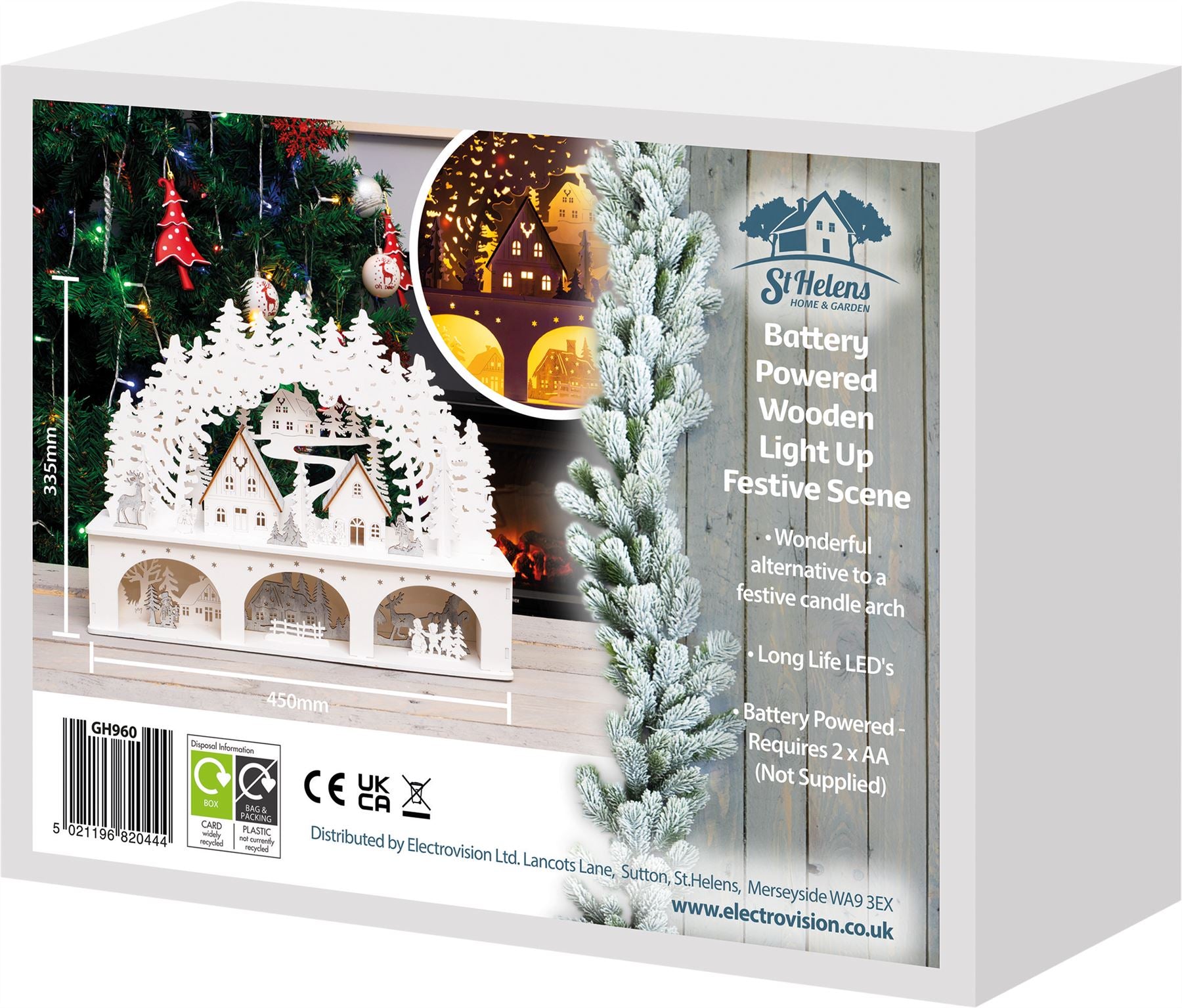 St Helens Christmas Battery Powered Wooden Light Up Festive Village Forest Scene Ornament