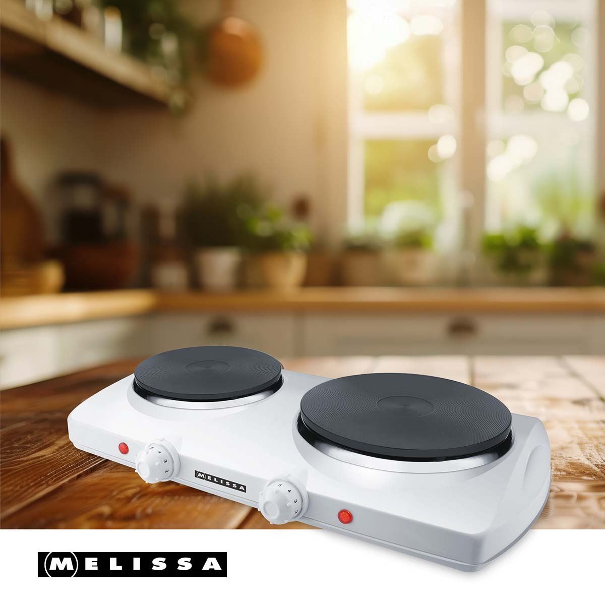 MELISSA Hot Plate, Portable and Compact Electric Hob with Temperature Control for Home, Camping & Caravan Table Top Cooking - Double 2300W