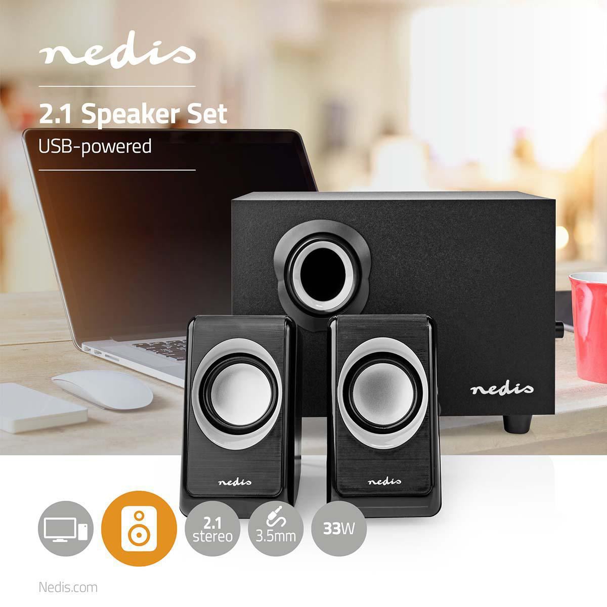 Nedis PC Speaker | 2.1 | 33 W | 3.5 mm Male | USB Powered | Volume control