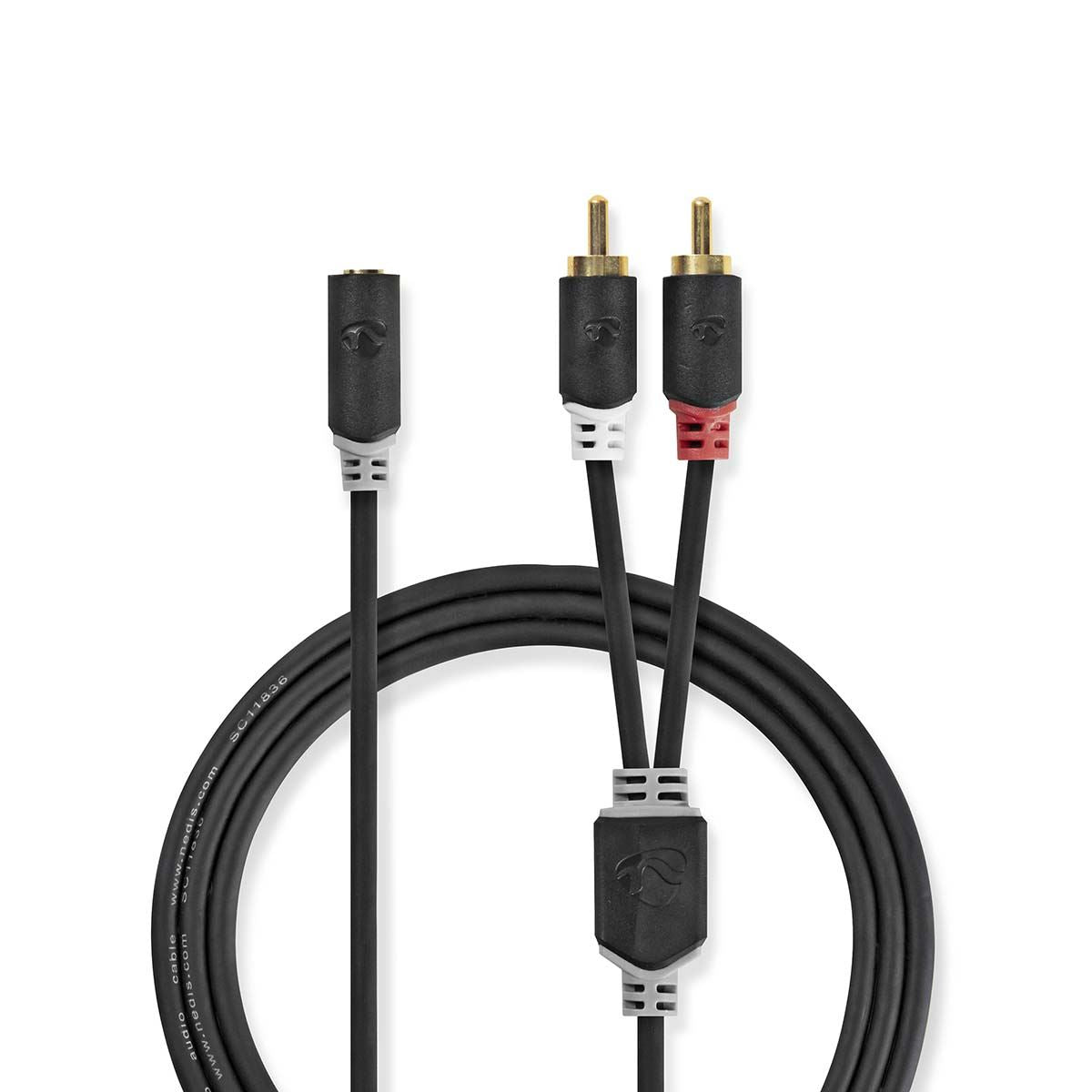 Nedis Stereo Audio Cable | 2x RCA Male | 3.5 mm Female | Gold Plated | 1.00 m | Round | Anthracite | Box