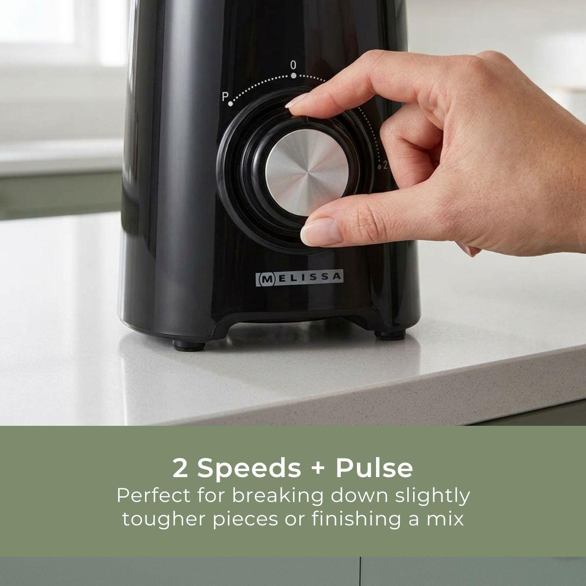 MELISSA Table Top Blender, 800W, with 1.5L Plastic Jug, 2 Speed Settings and Pulse Function, Ideal for Fruit Juice, Vegetables, Soup, Smoothies, Protein Shakes and more - Black