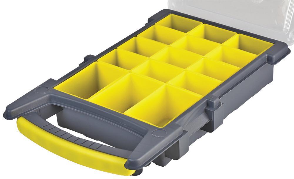 15 Compartment Grey / Yellow Organiser Storage Case with Removable Trays - 62mm x 338mm x 210mm, Crafting, DIY etc.