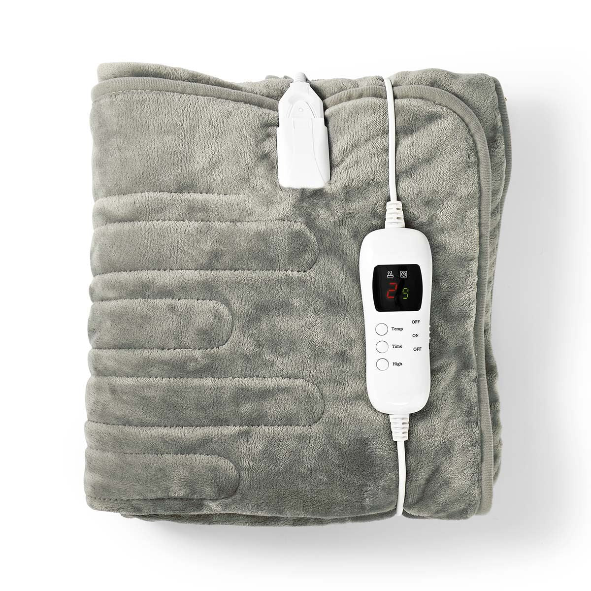Nedis Heated Blanket, Over-blanket 180 x 130cm, 1 Person, Grey, 9 Levels, Timer Auto-Off, Machine Washable, Fleece Soft and Full Body Warming, Sofa Bed Office Use, Warm blanket, Electric throw