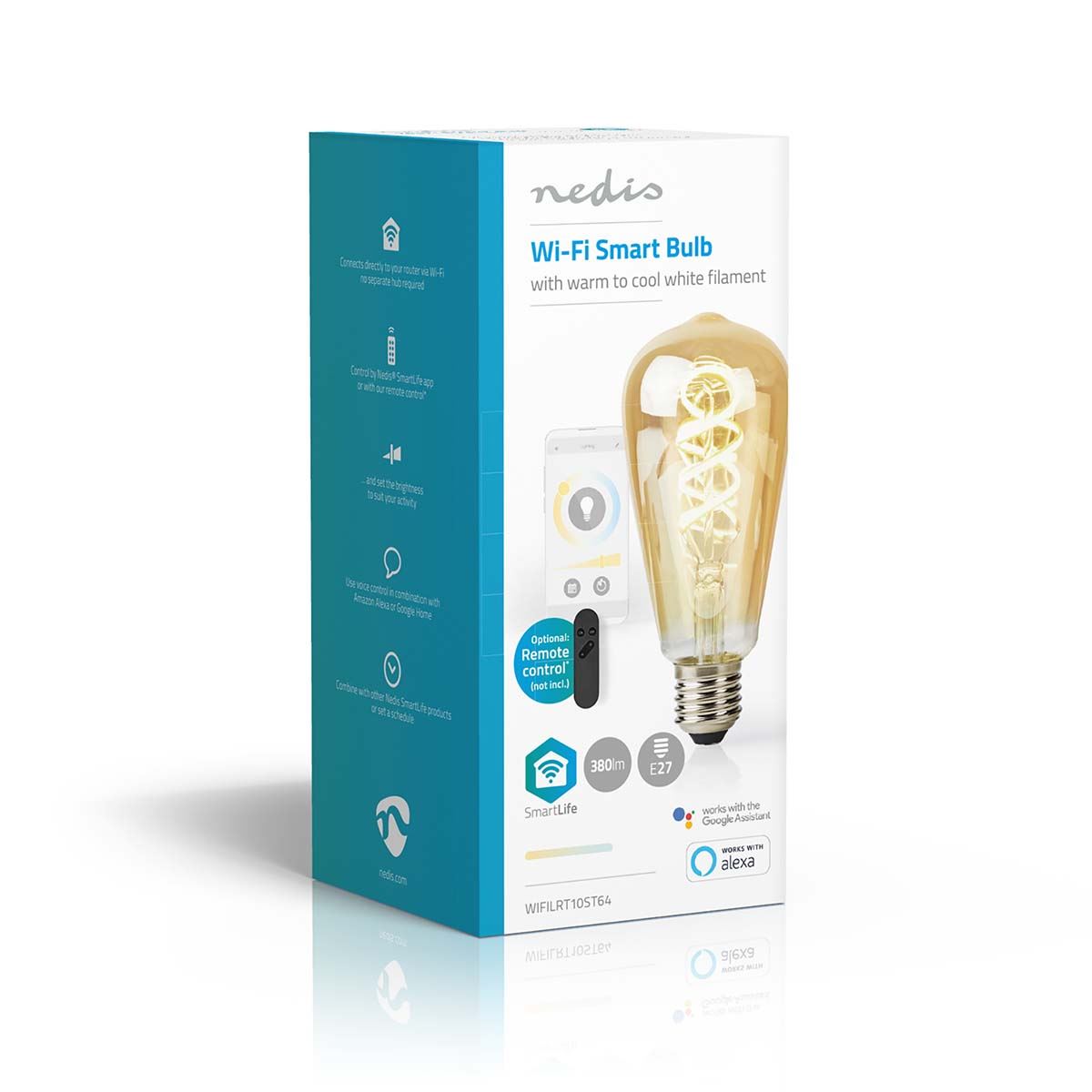 Nedis SmartLife LED Filament Bulb | E27 | 360 lm | 4.9 W | Warm to Cool White | 1800 - 6500 K | Glass | Android™ / IOS | ST64 | 1 pcs