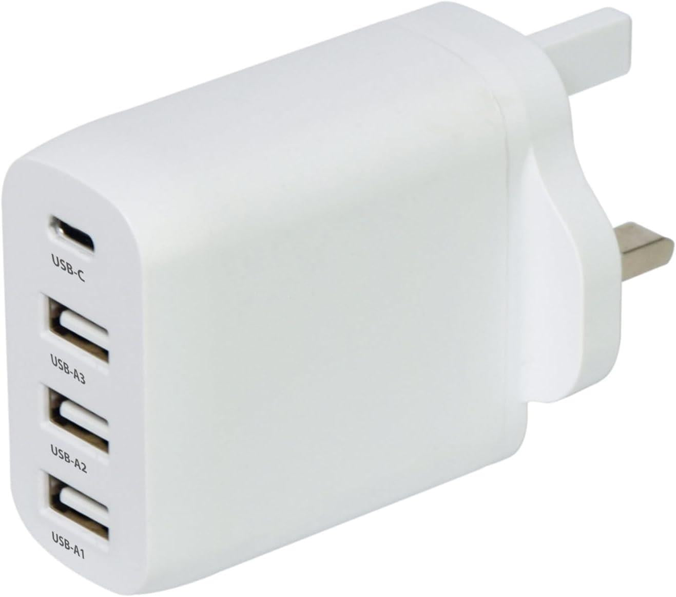 Mercury 35W 4-Port USB Charger with Fast Charging – 3 USB-A & 1 USB-C, Compact Multi-Device Charging Station with PPS Technology for Home, Office & Travel