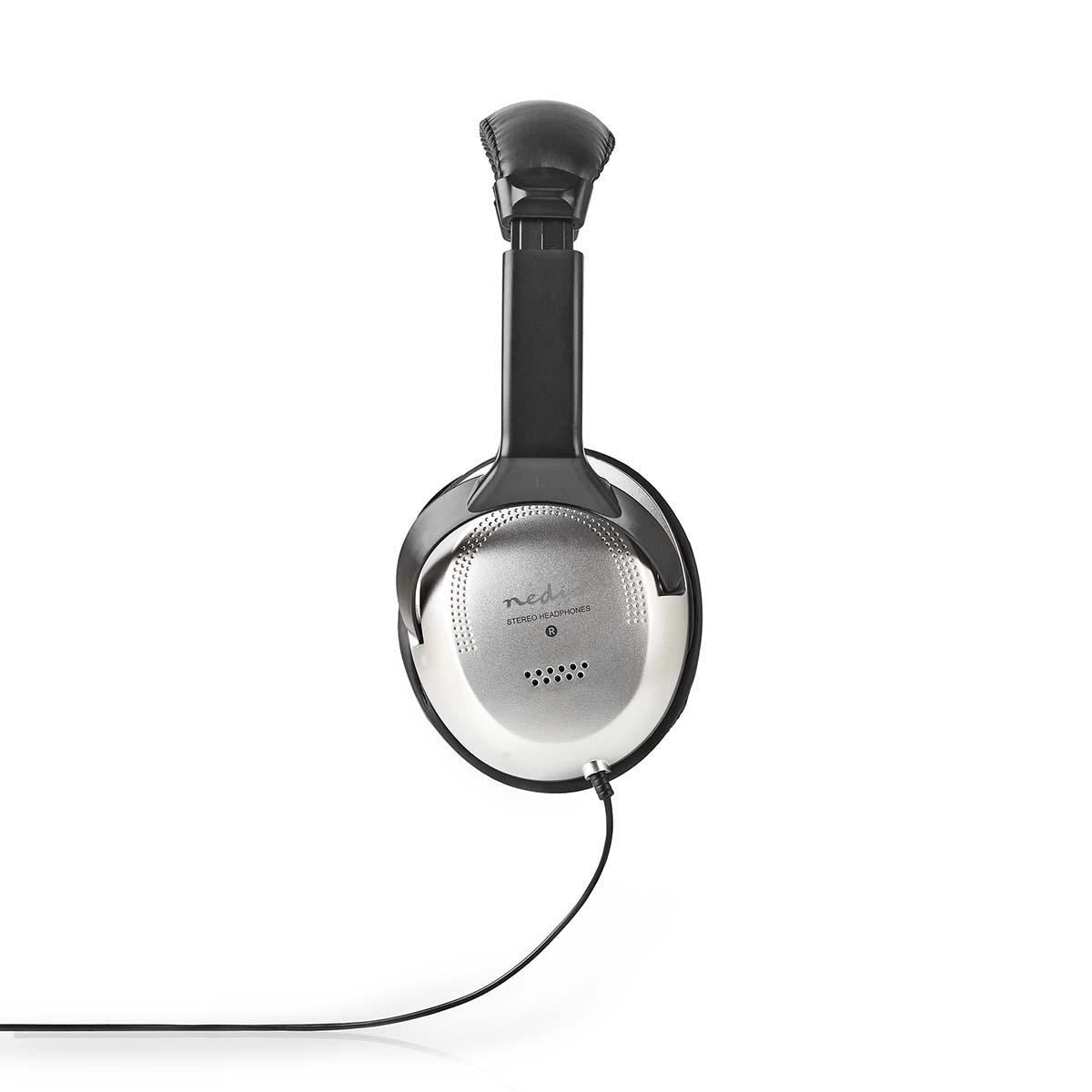 Nedis TV Hi-Fi Headphones Over Ear Stereo Long Lead 6m Cable With Volume Control - Black / Silver