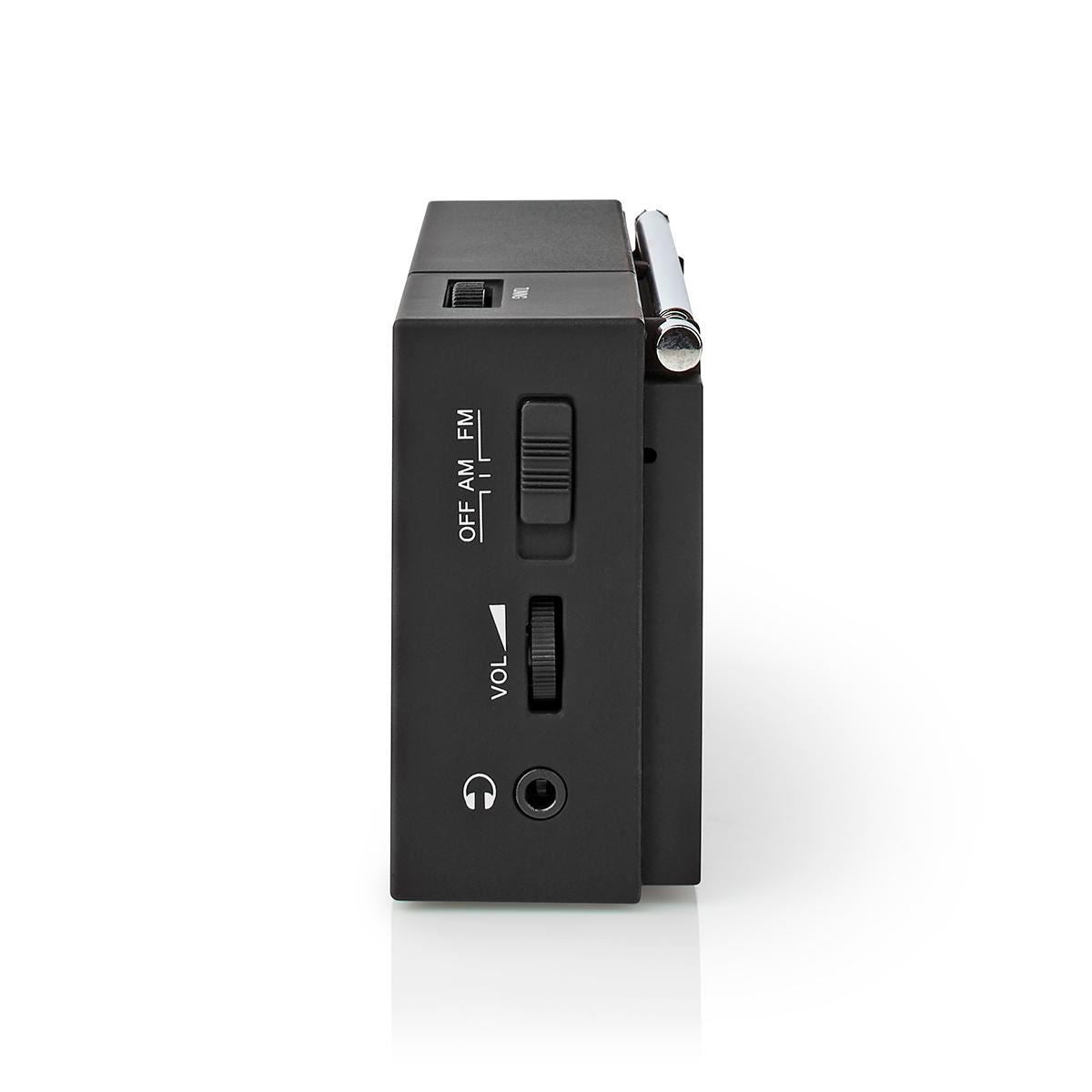 Nedis FM Radio | Portable Design | AM / FM | Battery Powered | Analogue | 1.5 W | Black White Screen | Headphone output | IP20 | Black