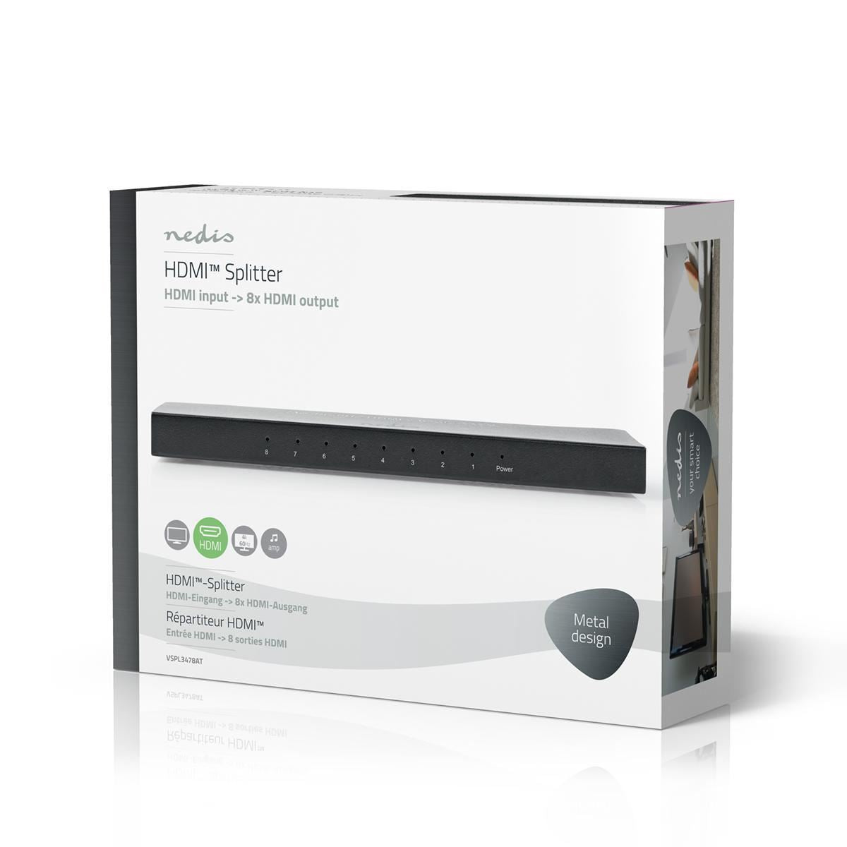 Nedis HDMI™ Splitter | 8 port(s) | HDMI™ Input | 8x HDMI™ Output | 4K@60Hz | 18 Gbps | Metal | Anthracite