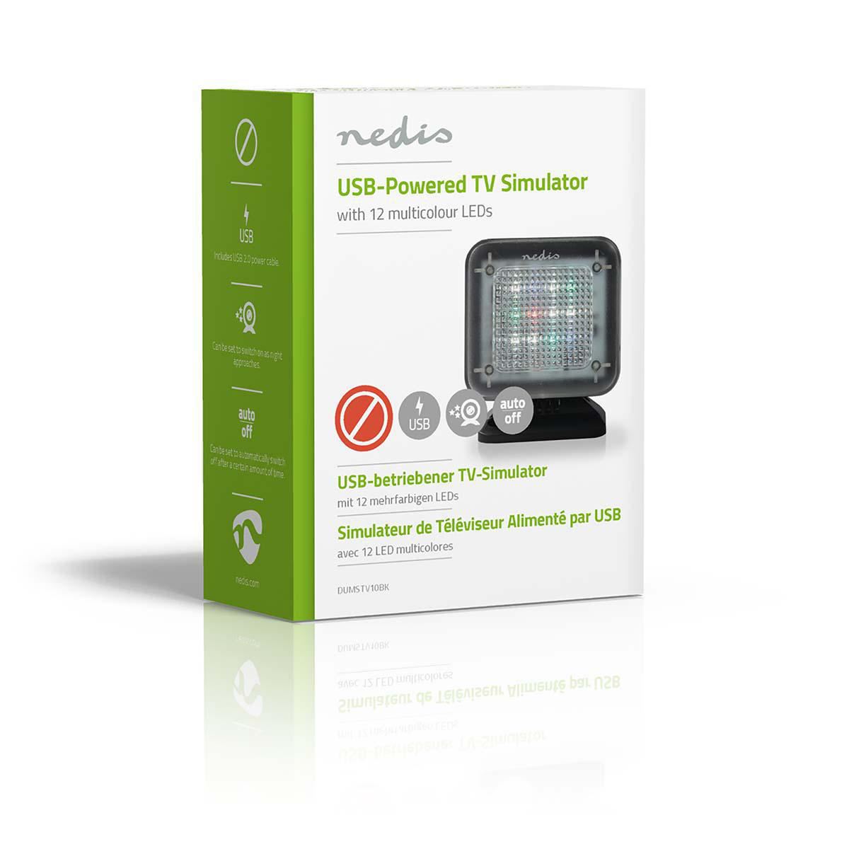 Nedis TV Simulator Home Security Light with Flashing LED - Deter Intruders - Timer & Dusk Sensor - Low Energy USB Powered
