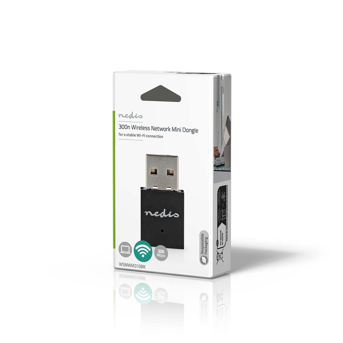 Nedis Network Dongle | Wi-Fi | N300 | 2.4 GHz | USB2.0 | Wi-Fi speed total: 300 Mbps | Windows 10 / Windows 11 / Windows 8