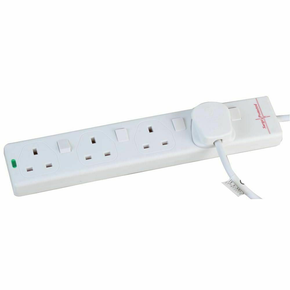 4 Gang 2m Mains Extension Lead Socket Individually Switched 13A with Surge Potection - White