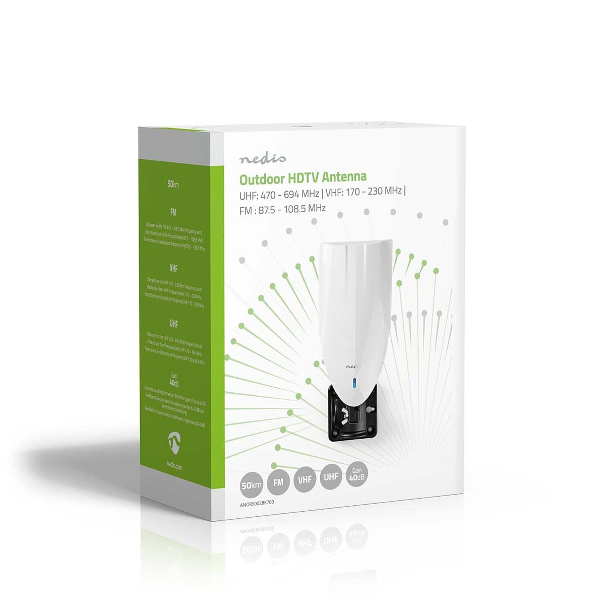 Nedis TV Antenna Indoor Outdoor Digital 40dB 50km HD Freeview Aerial Ariel