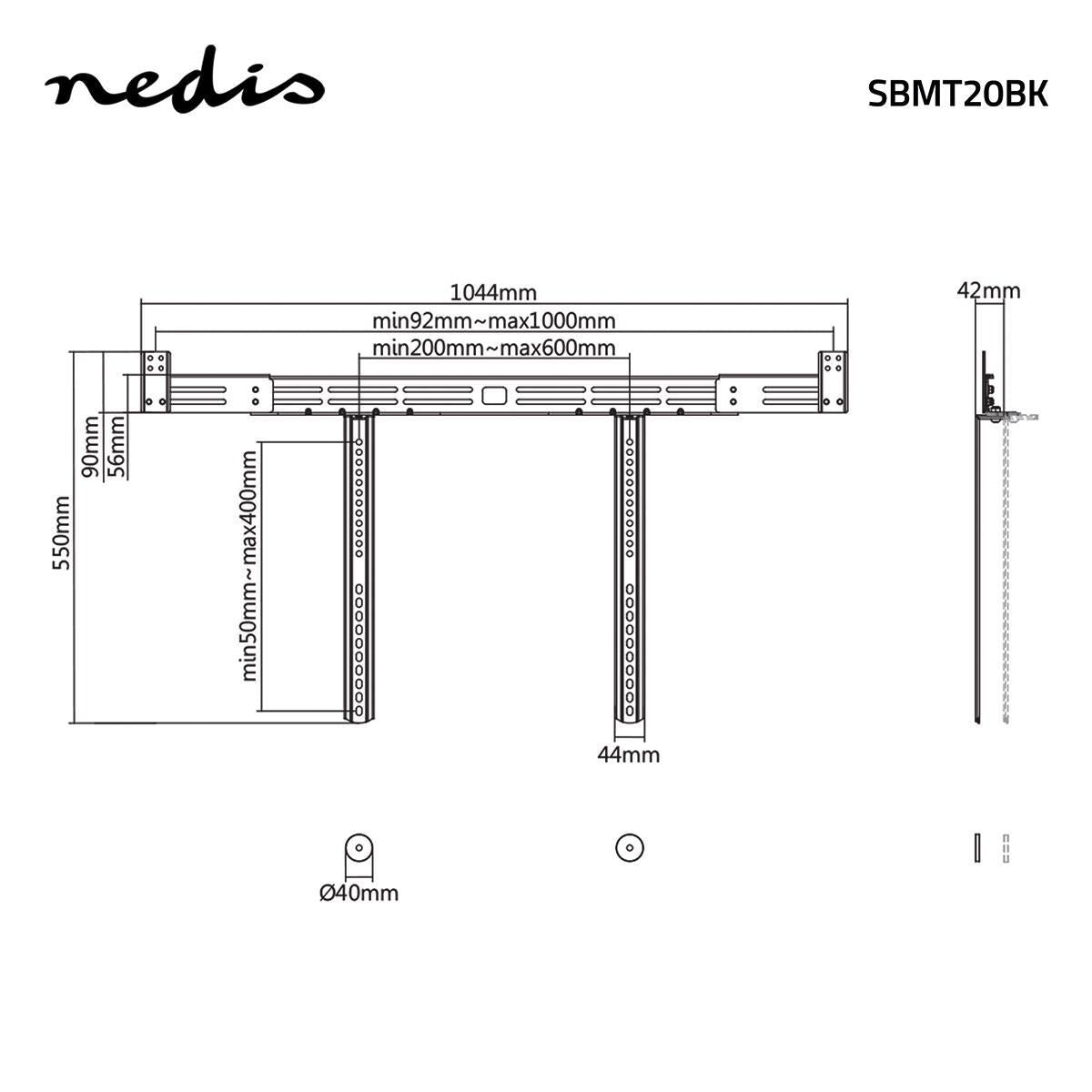 Nedis Soundbar Mount | Compatible with: Universal | Attached to the TV | 10 kg | Depth Adjustment | Steel | Black