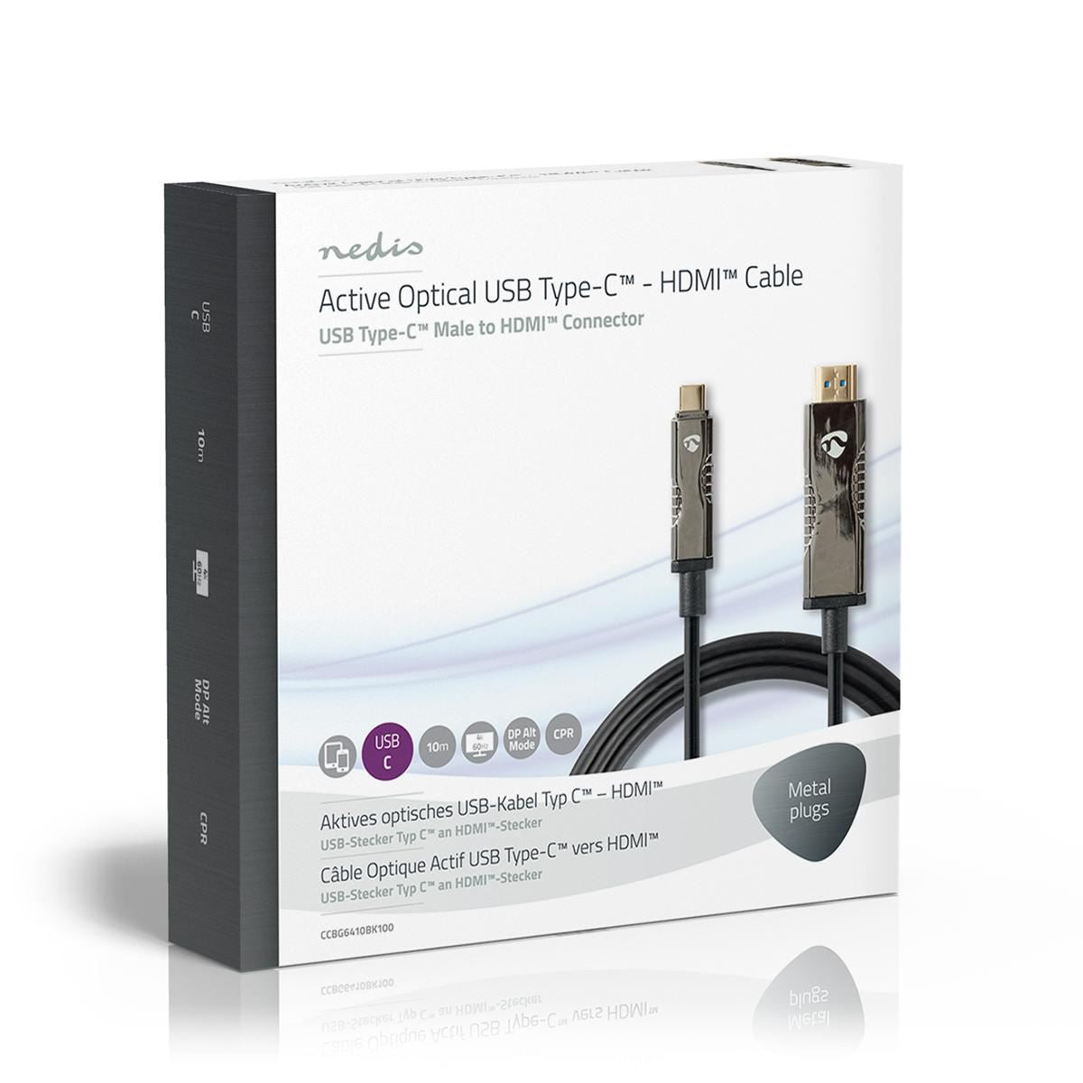 Nedis Active Optical USB Cable | USB-C™ Male | HDMI™ Connector | 18 Gbps | 10.0 m | Round | PVC | Black | Gift Box