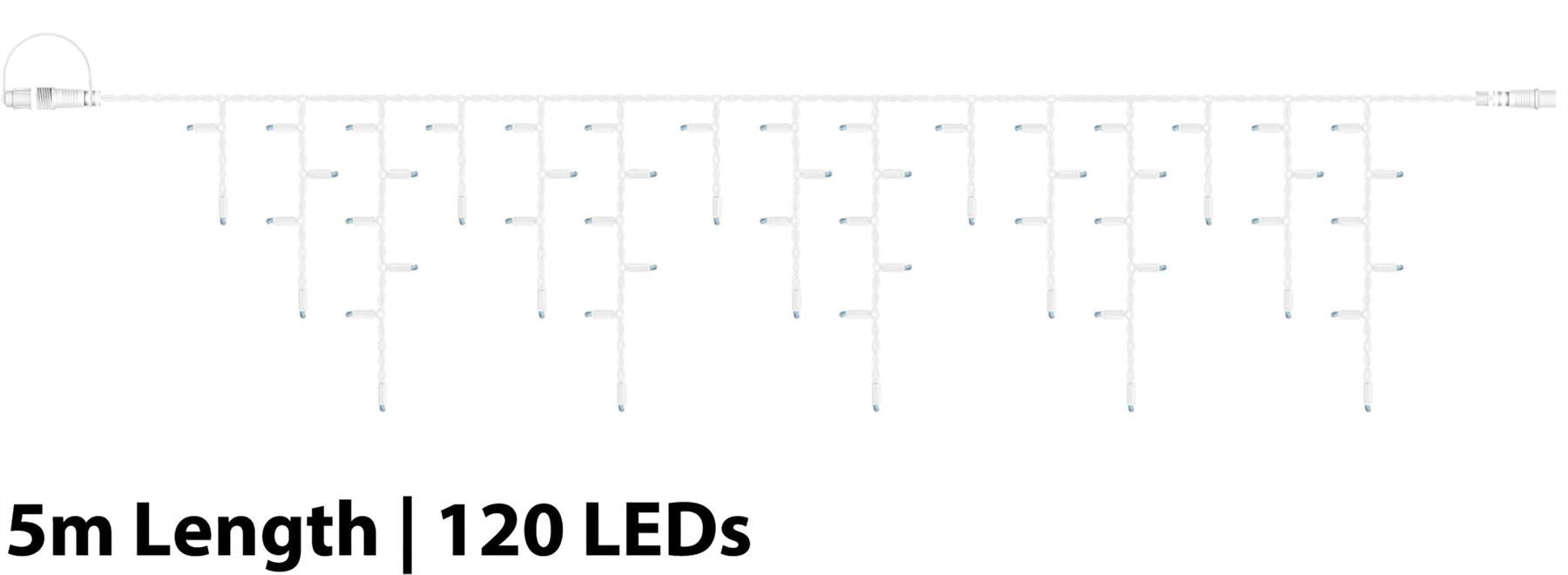 5m Easy-Connect Warm White 120 Icicle Lights White Rubber With 60/40/20cm Drop with 10% Twinkle