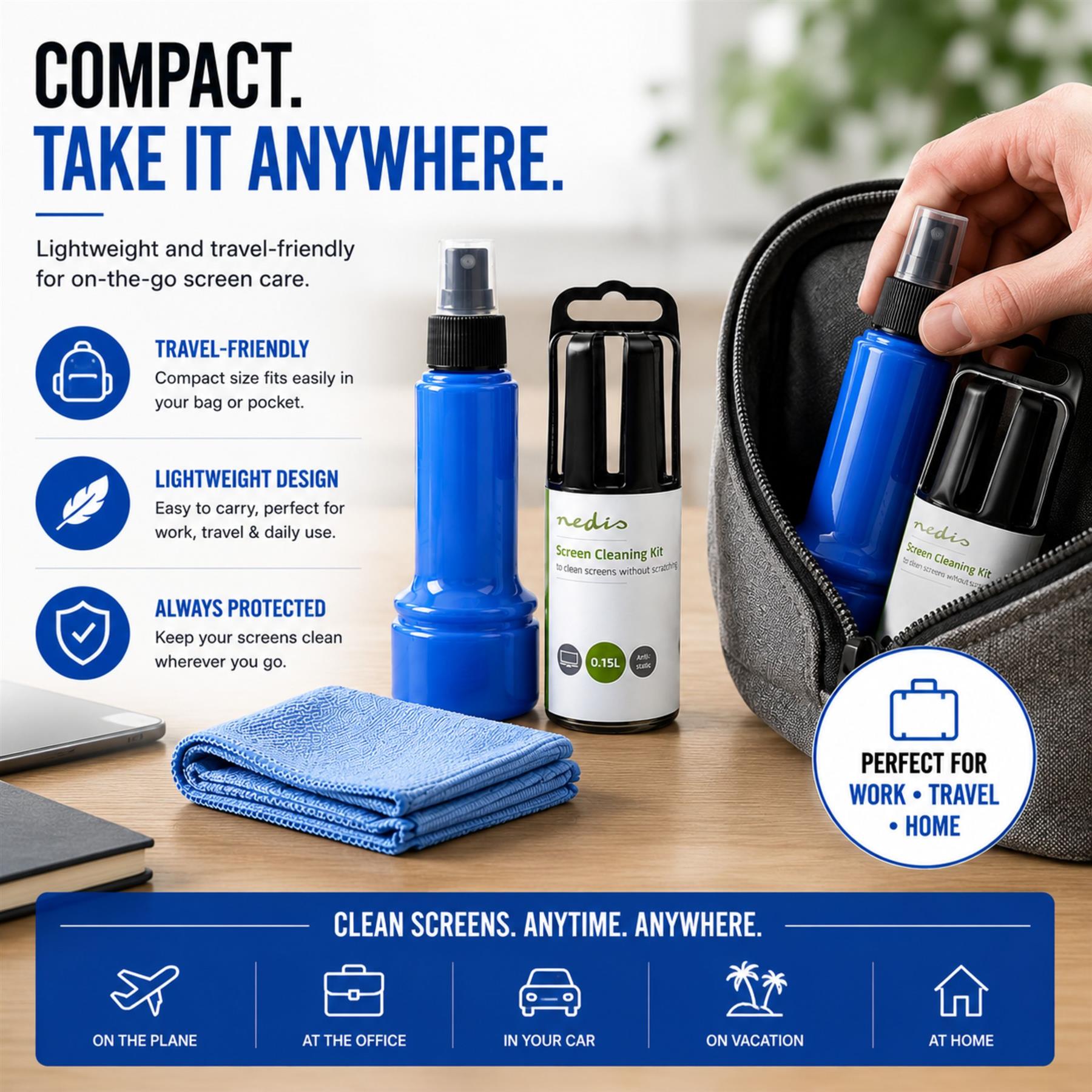 Nedis Screen Cleaner Kit for LCD, LED & Plasma TV, PC, Phone & Tablet, 150 ml Spray & Cloth